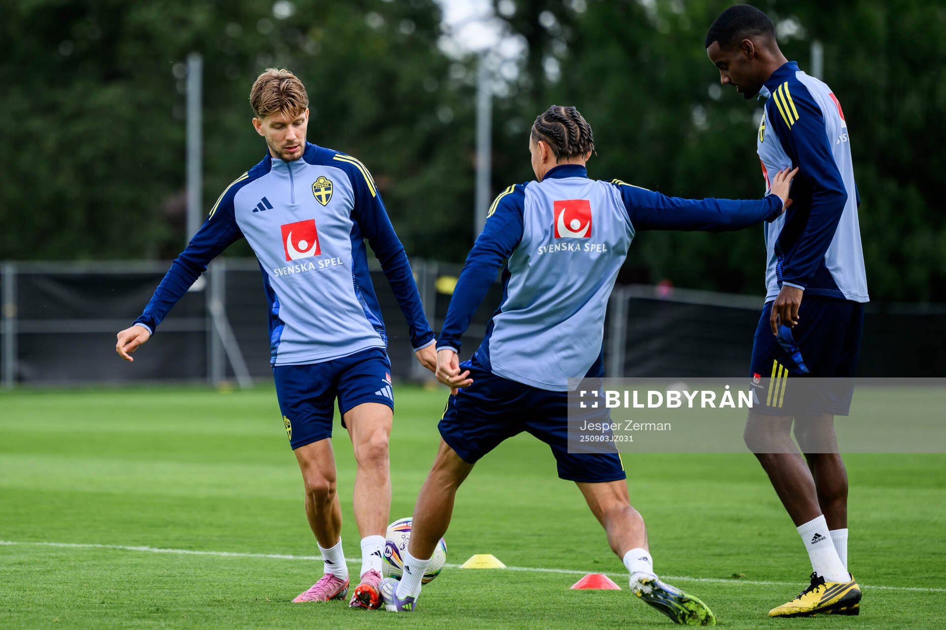 Anton Salétros, Jordan Larsson and Alexander Isak of the