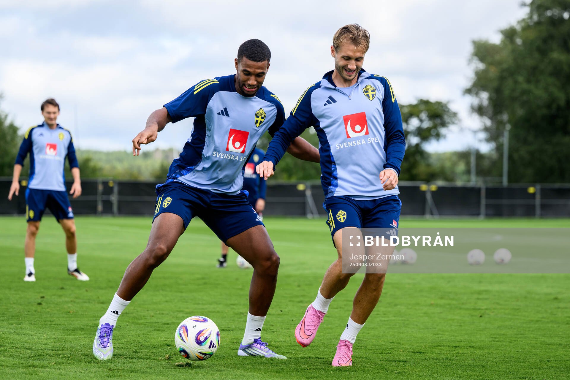 Isak Hien and Benjamin Nygren of the Swedish men's football