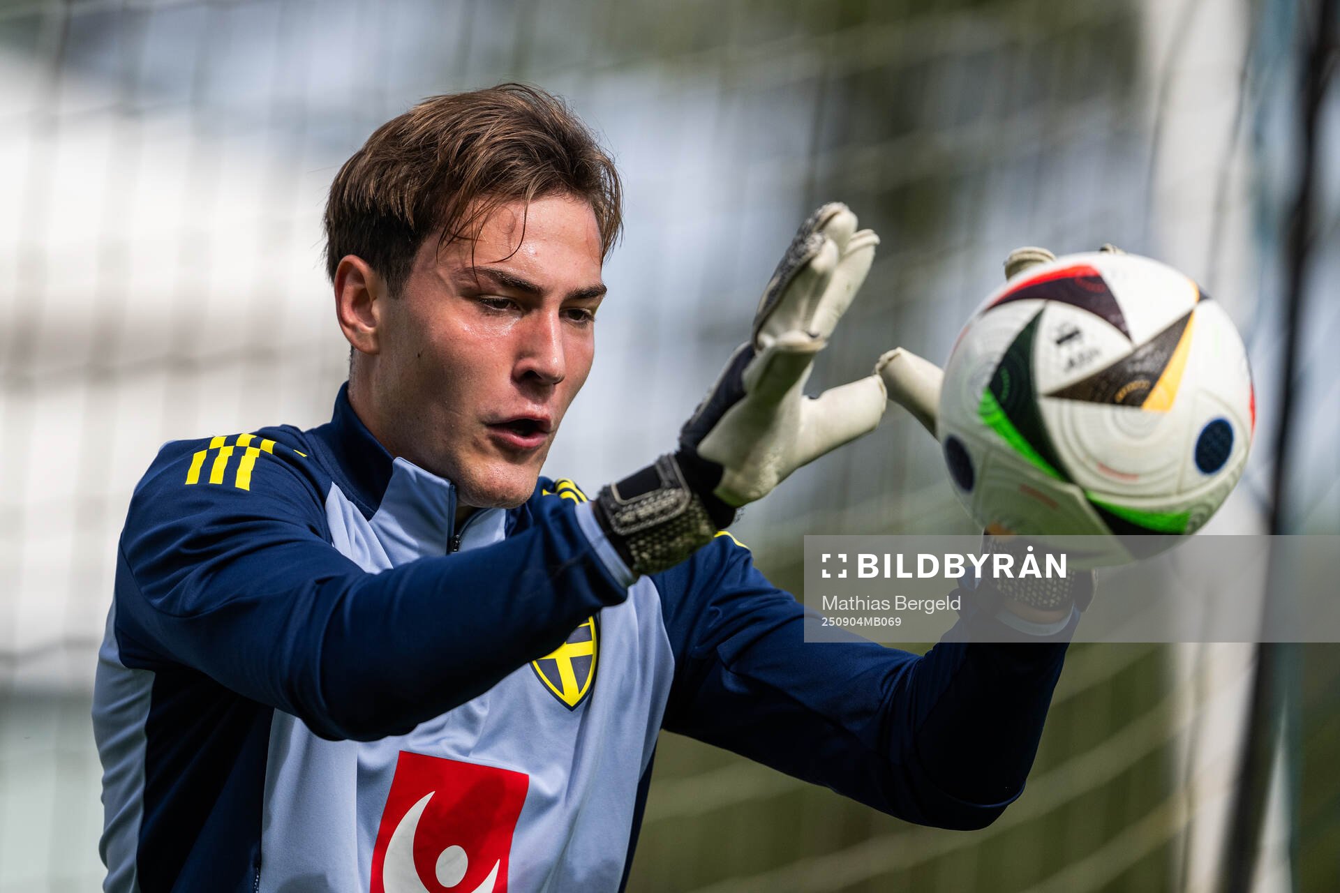 Goalkeeper Simon Eriksson of the Swedish under-21 national