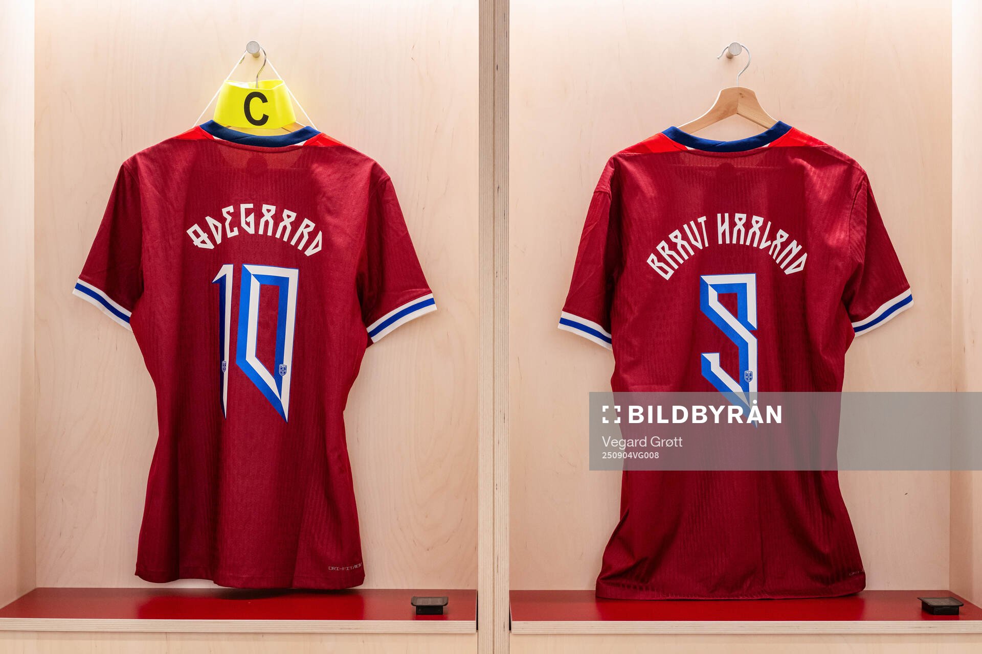 The kits of Martin Ødegaard and Erling Braut Haaland of