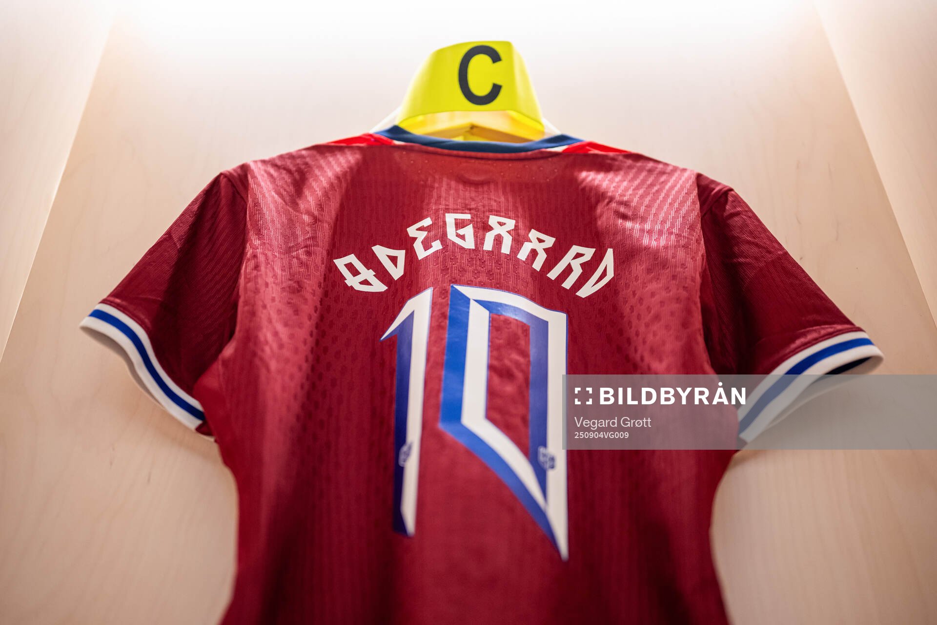 The kit of Martin Ødegaard of Norway in the dressing room