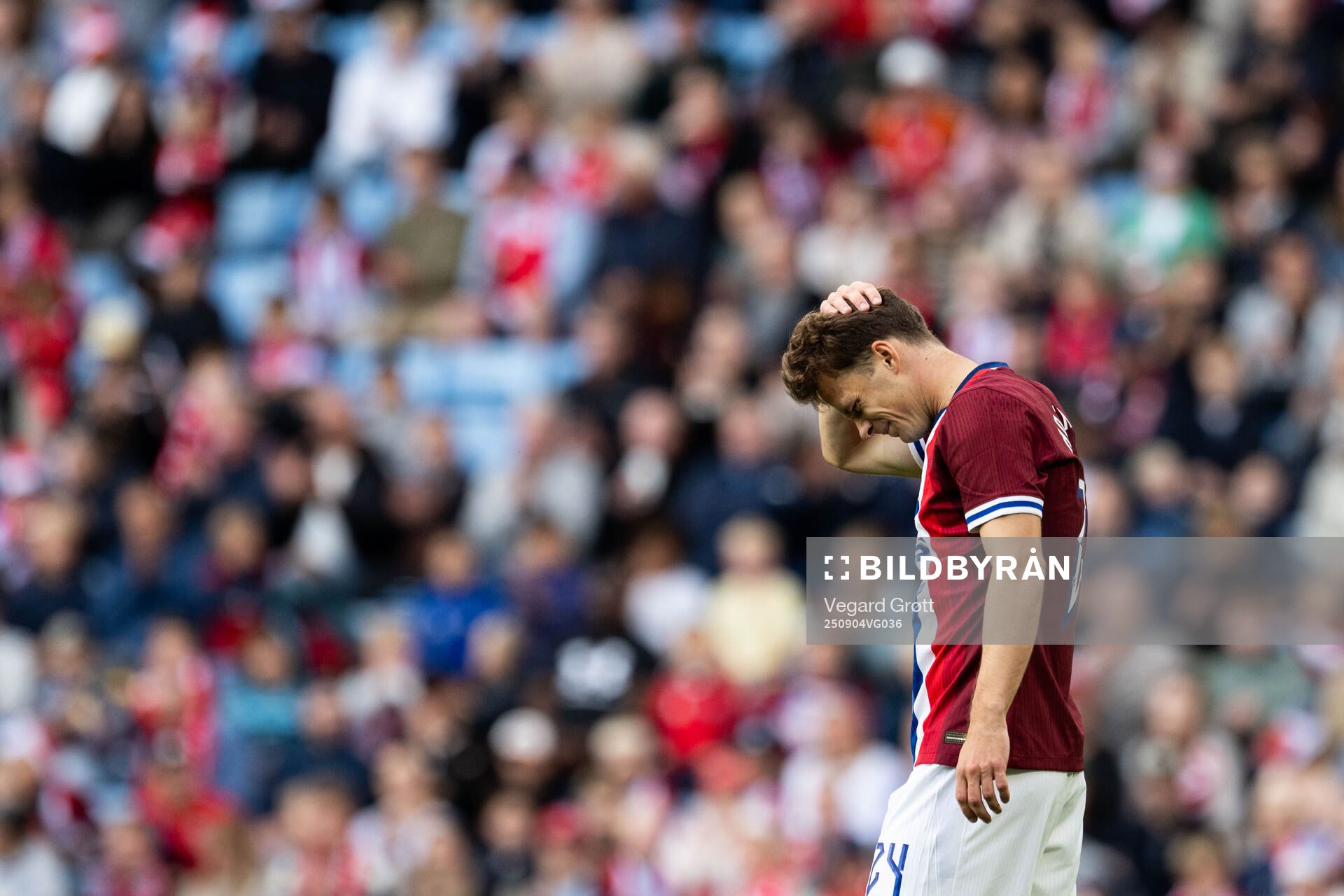 Felix Horn Myhre of Norway looks dejected
