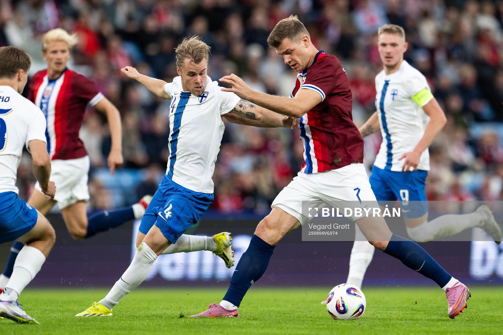 Robert Ivanov of Finland and Alexander Sørloth of Norway