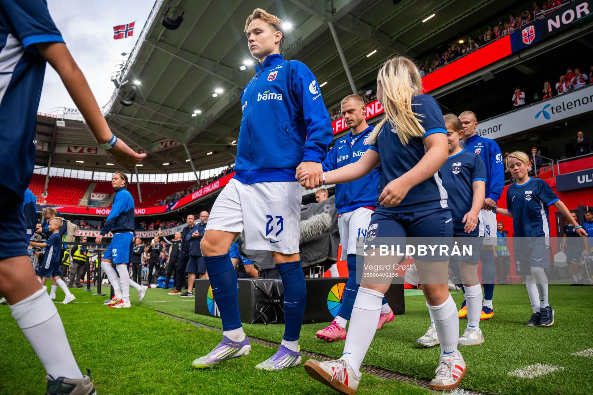 Andreas Schjelderup of Norway enters the pitch