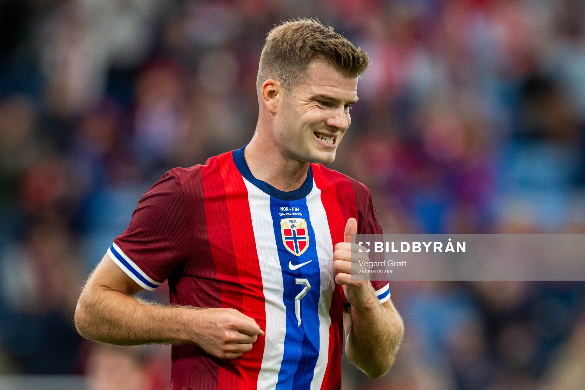 Alexander Sørloth of Norway reacts