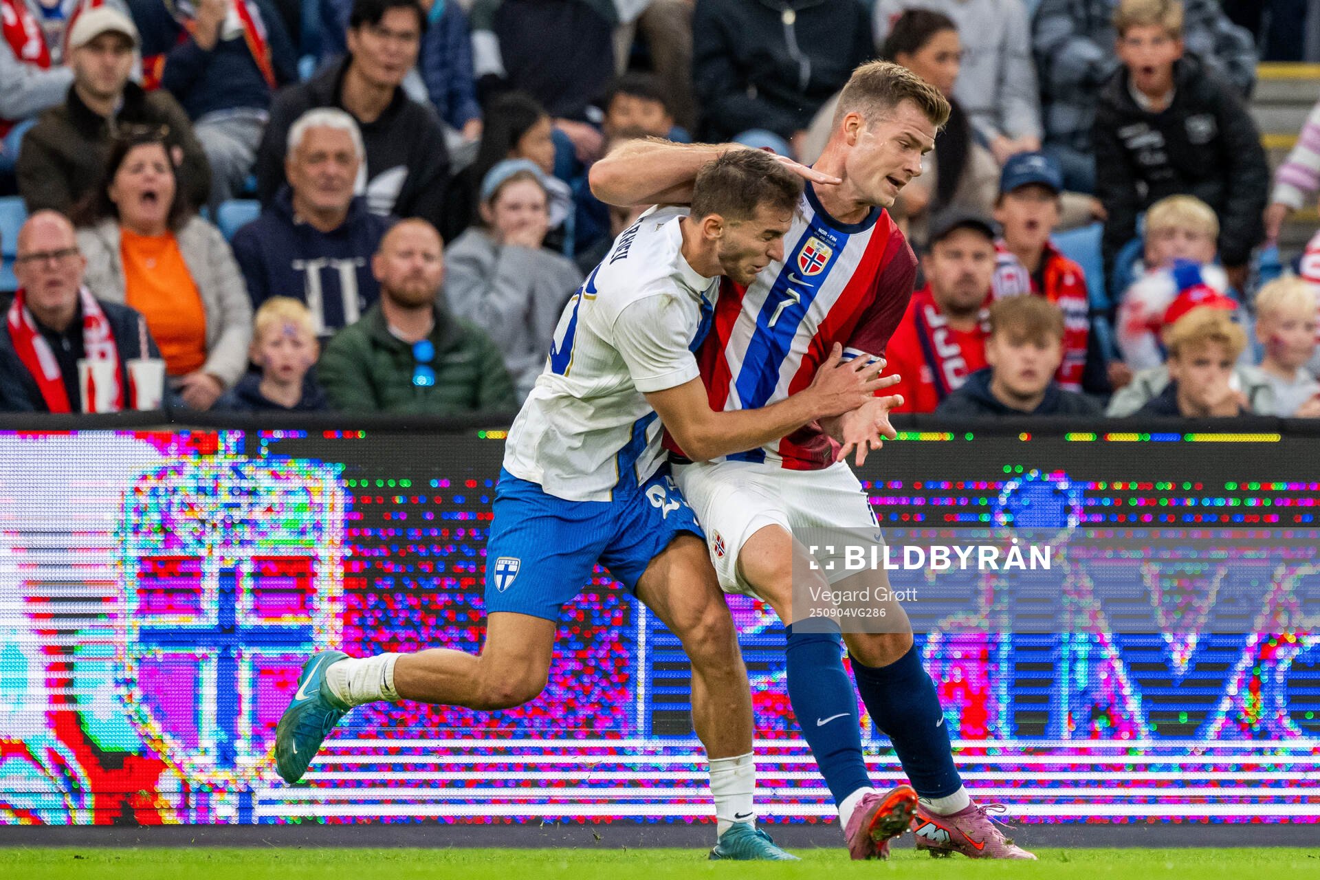 Adam Marhiev of Finland and Alexander Sørloth of Norway
