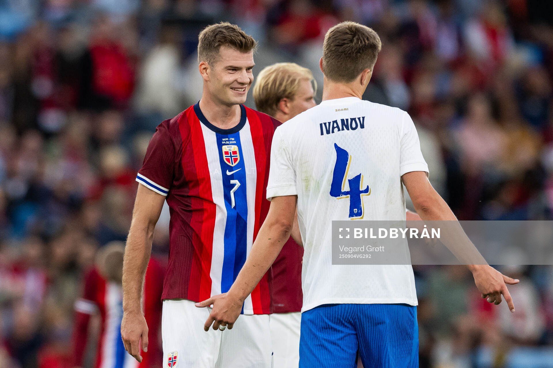 Alexander Sørloth of Norway and Robert Ivanov of Finland