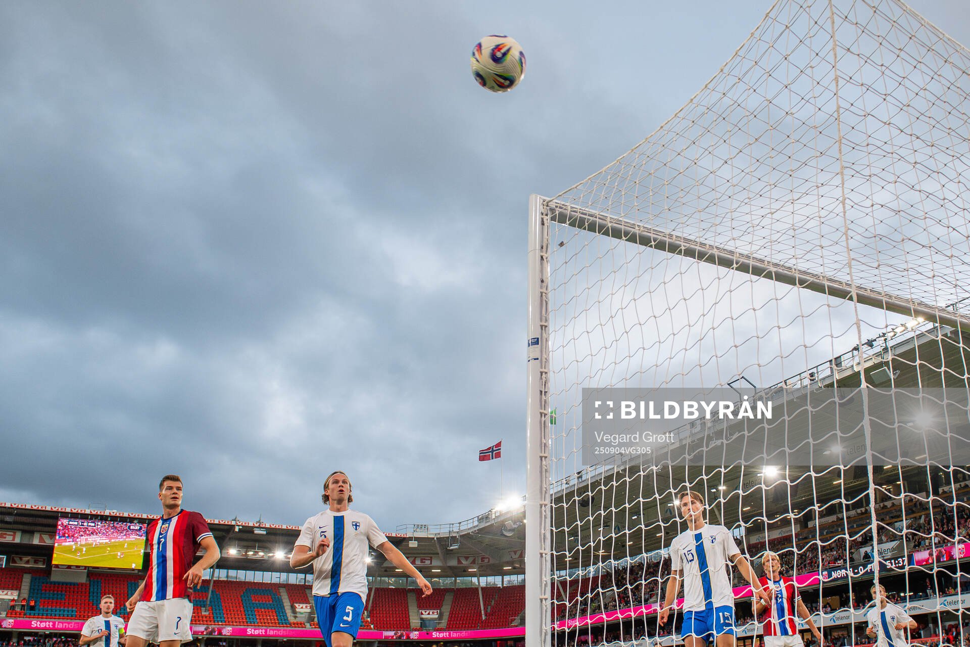 Alexander Sørloth of Norway and Ville Koski of Finland
