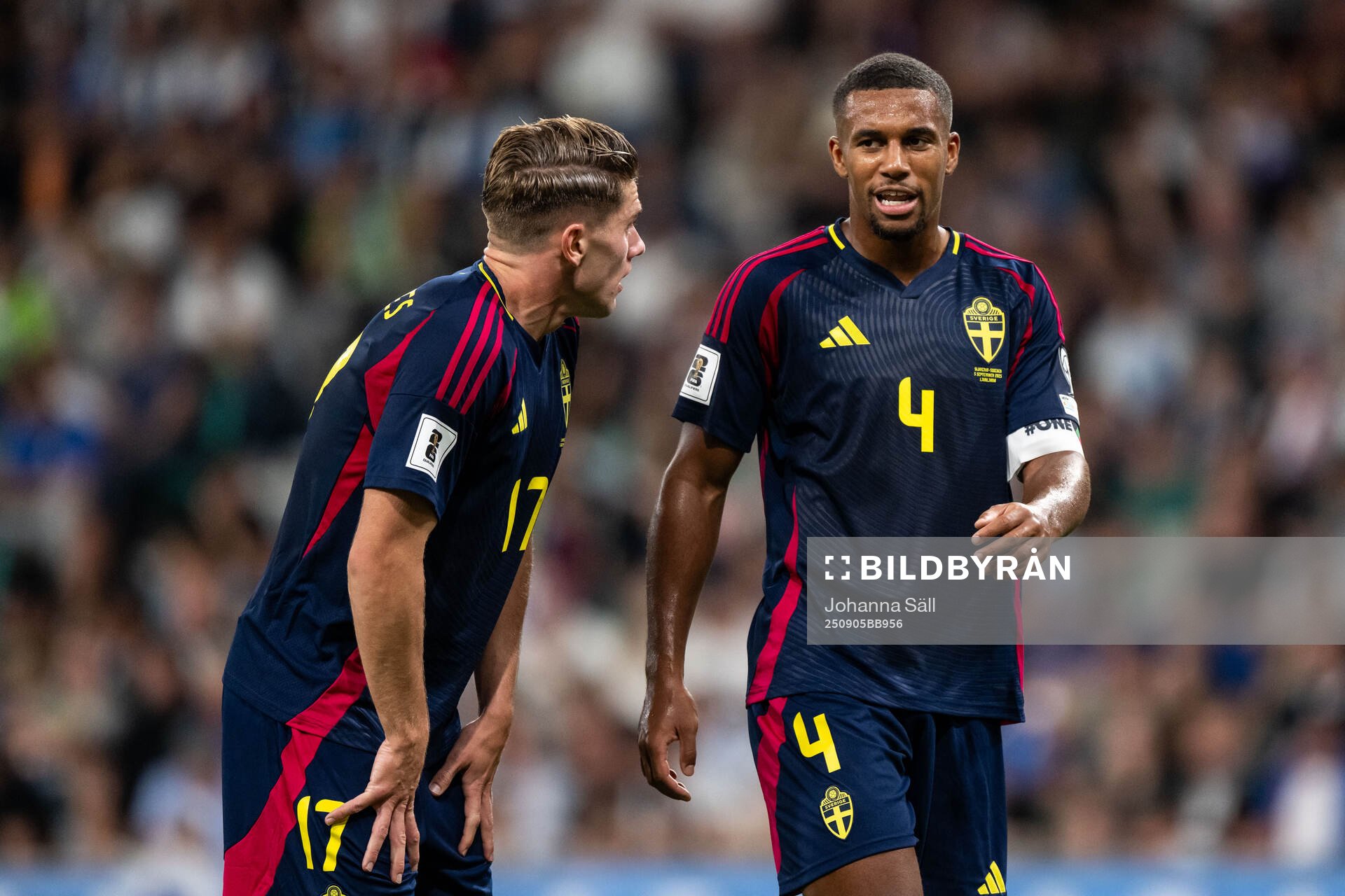 Viktor Gyökeres and Isak Hien of Sweden