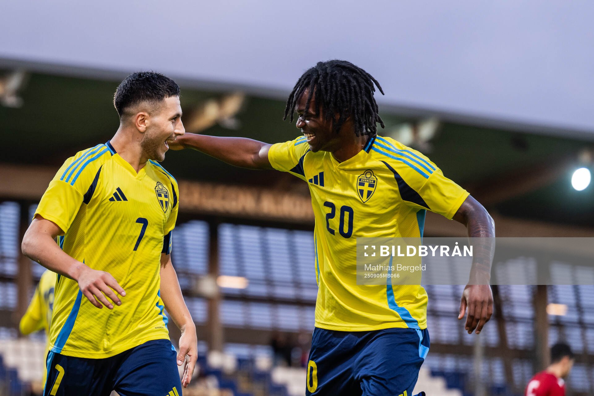 Roony Bardghji and Jeremy Agbonifo of Sweden celebrate