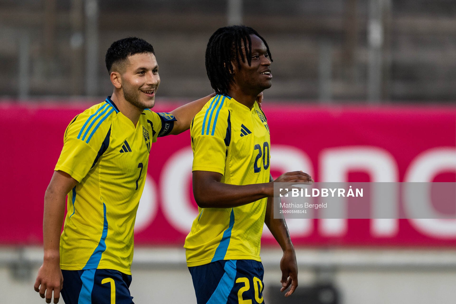 Roony Bardghji and Jeremy Agbonifo of Sweden celebrate