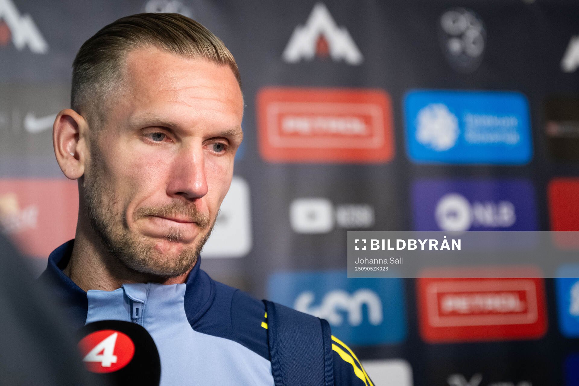 Goalkeeper Robin Olsen of Sweden in mixed zone