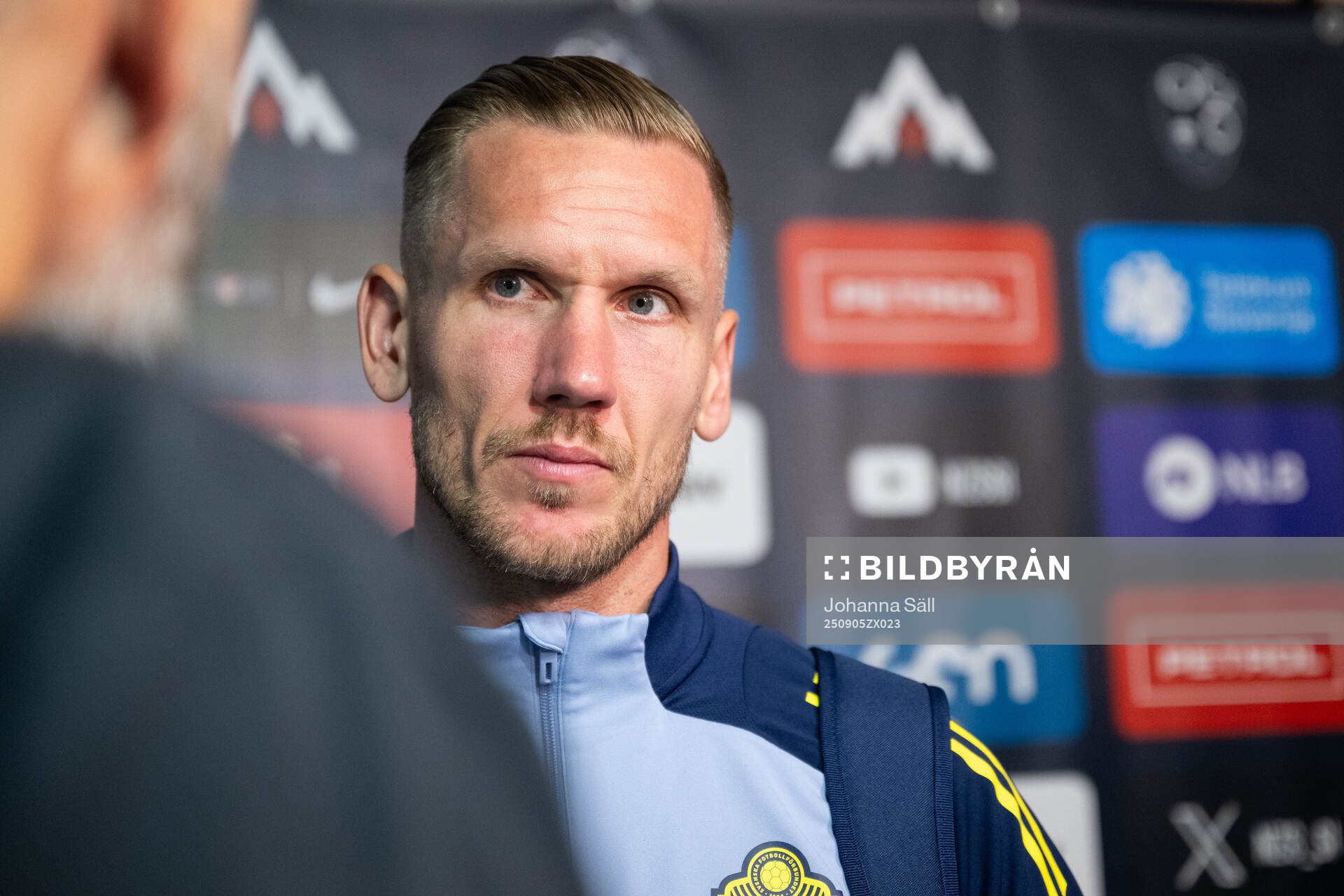 Goalkeeper Robin Olsen of Sweden in mixed zone