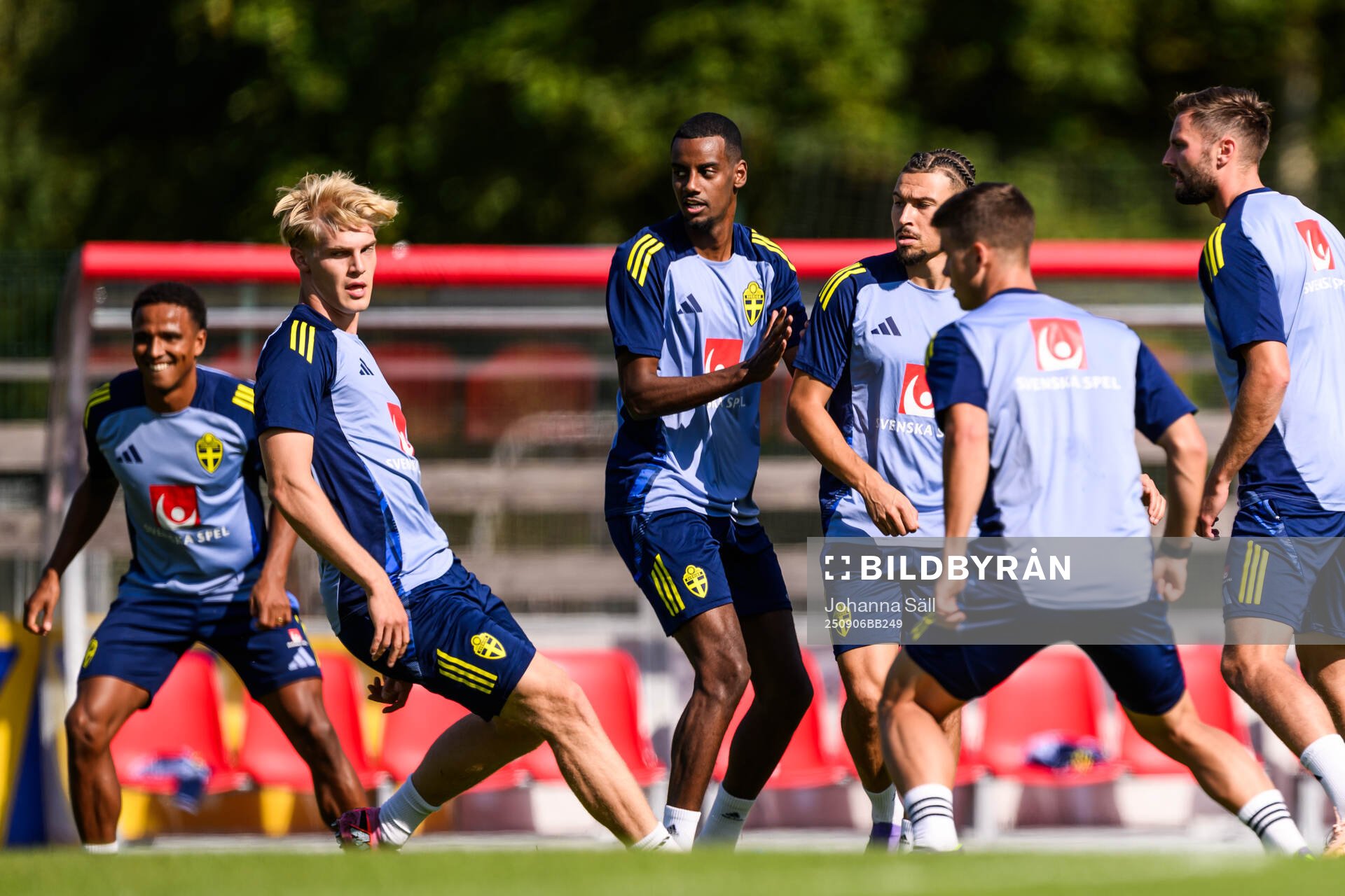 Lucas Bergvall, Alexander Isak and Jordan Larsson of the