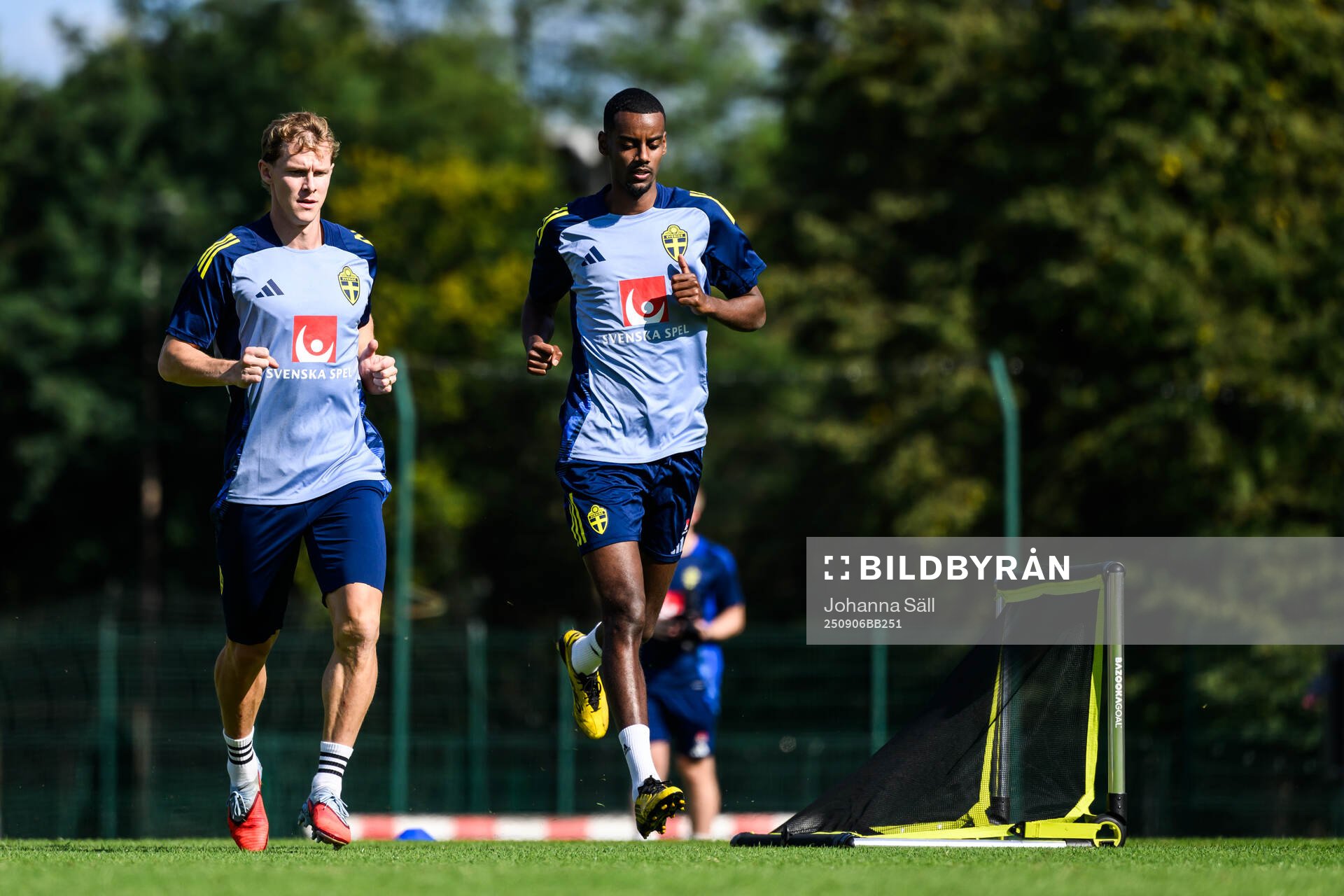 Emil Krafth and Alexander Isak of the Swedish men's