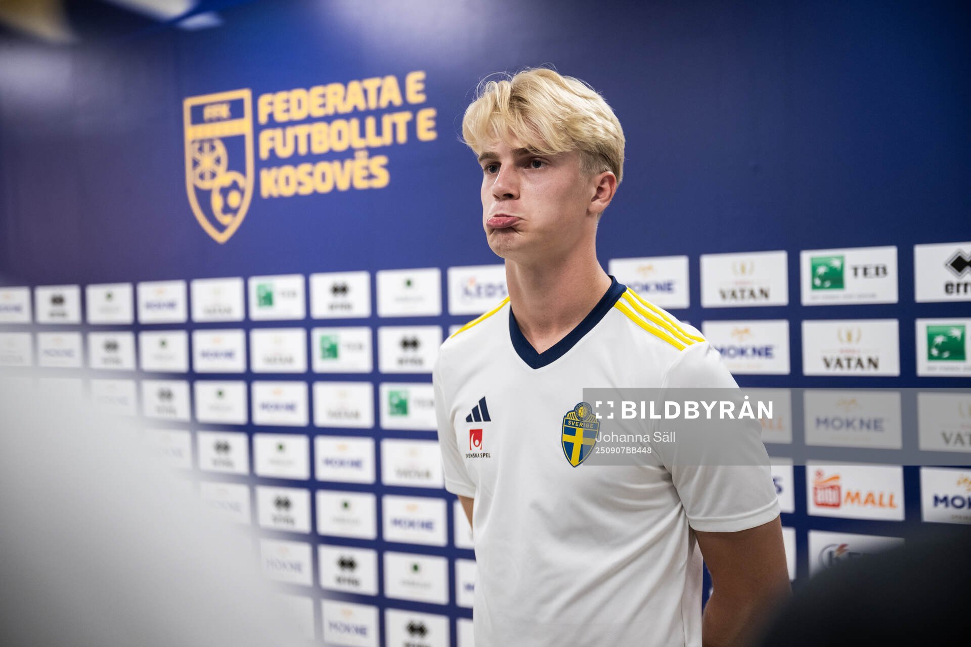 Lucas Bergvall of the Swedish national football team at a