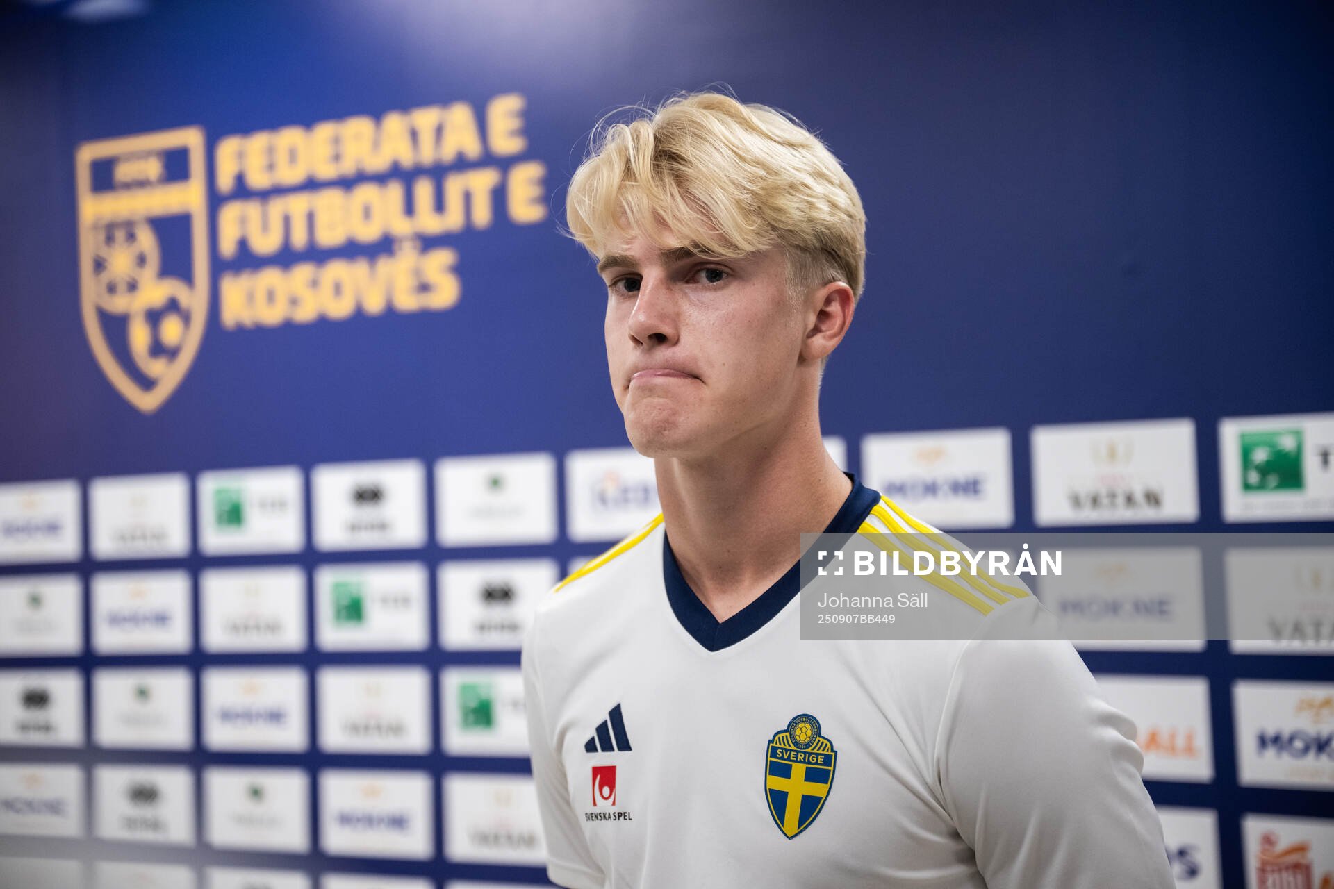 Lucas Bergvall of the Swedish national football team at a