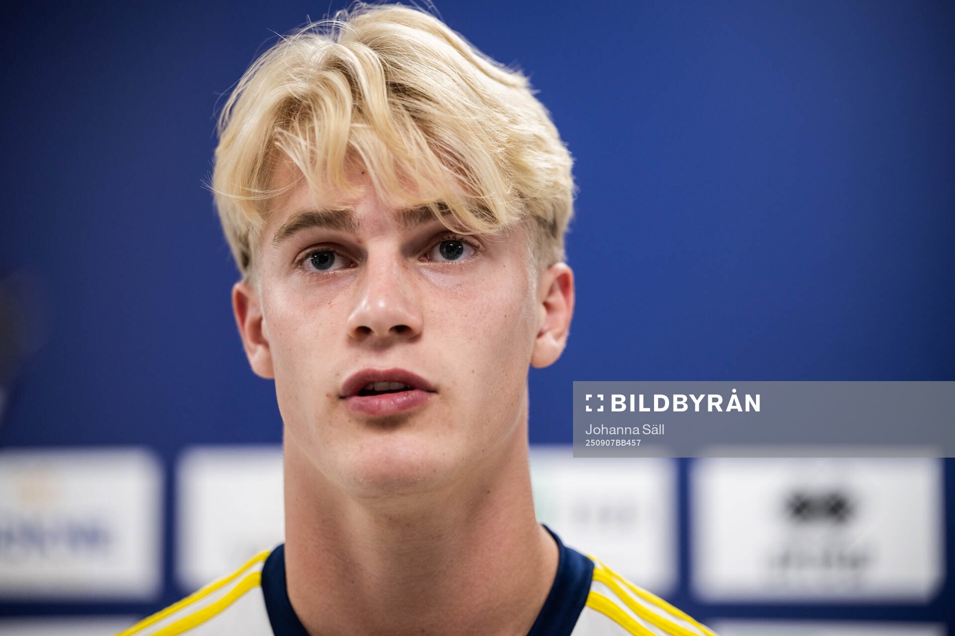 Lucas Bergvall of the Swedish national football team at a