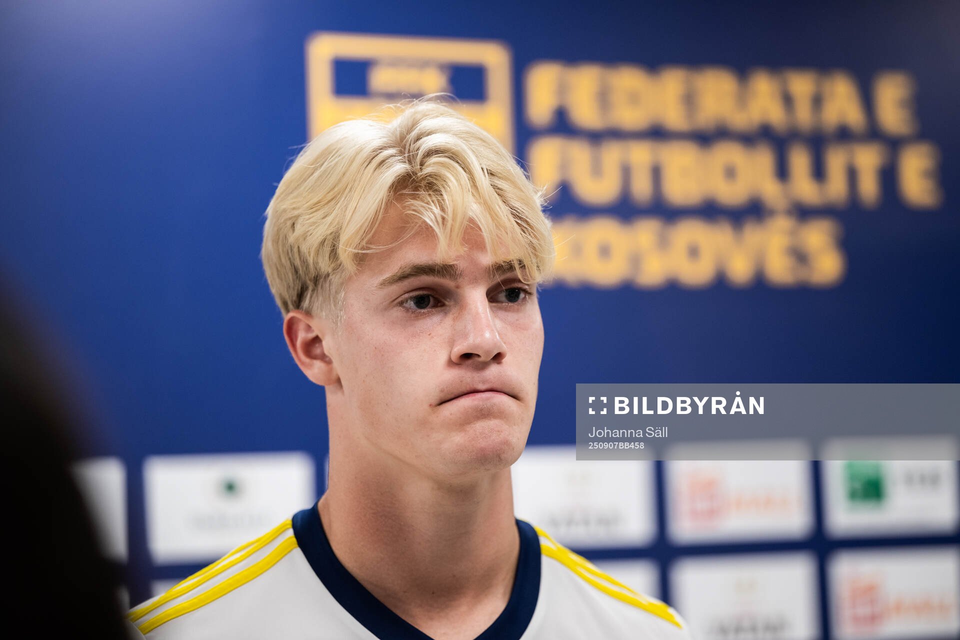 Lucas Bergvall of the Swedish national football team at a