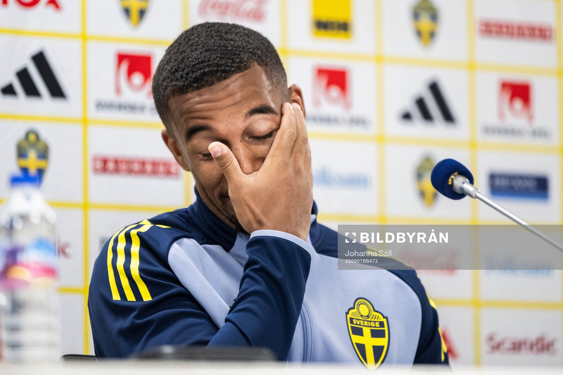 Isak Hien of the Swedish national football team at a press