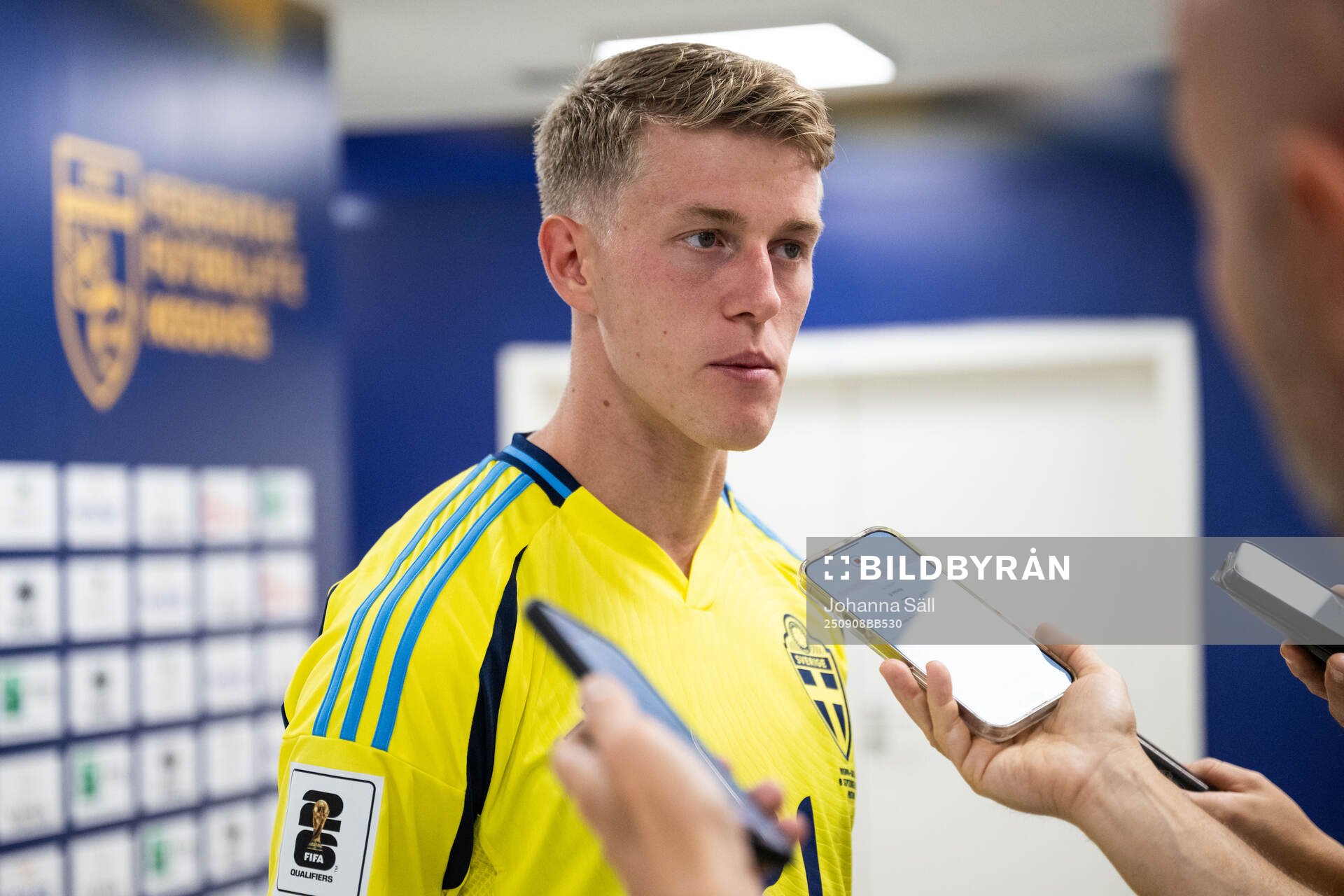 Alexander Bernhardsson of Sweden in mixed zone