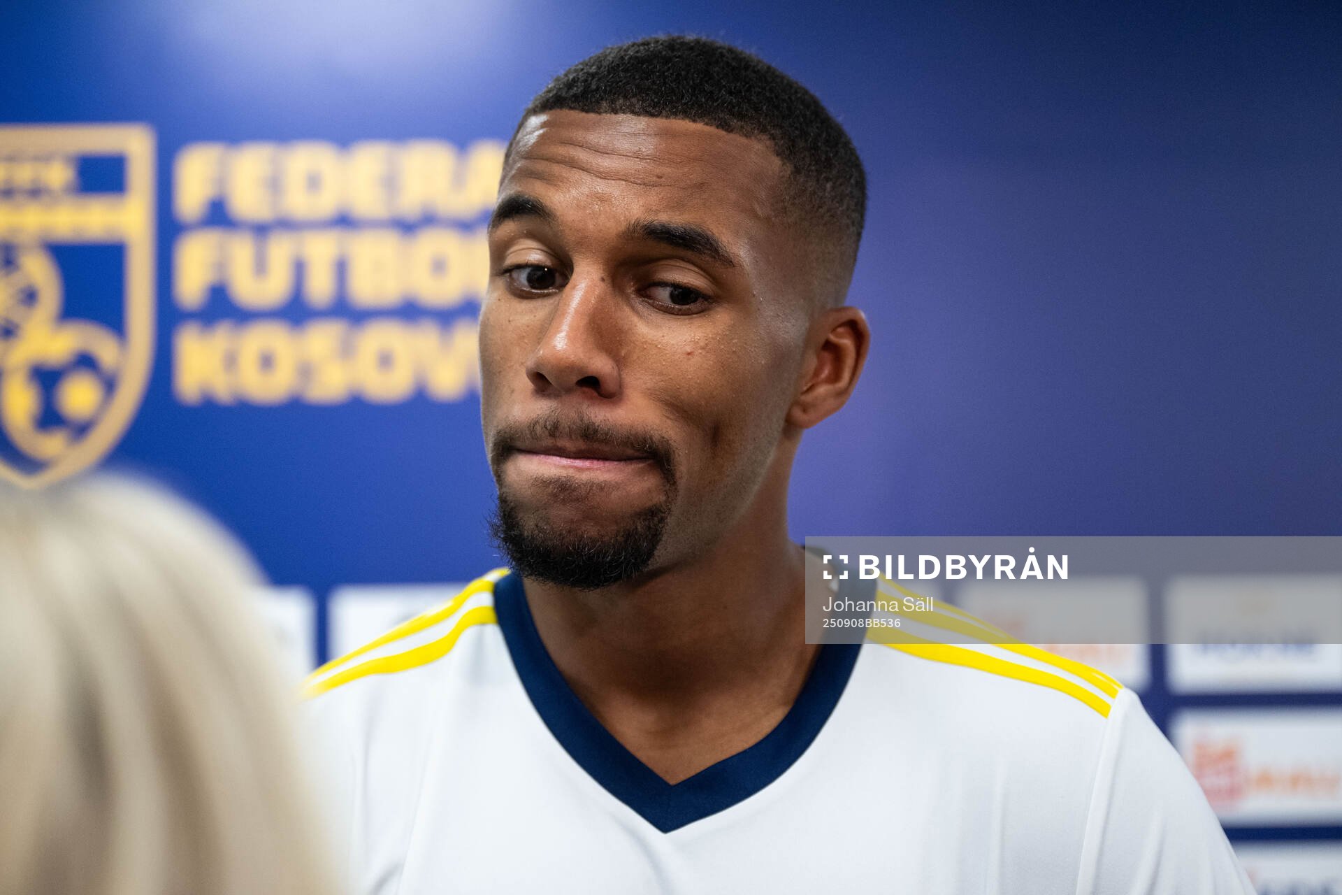 Isak Hien of Sweden in mixed zone