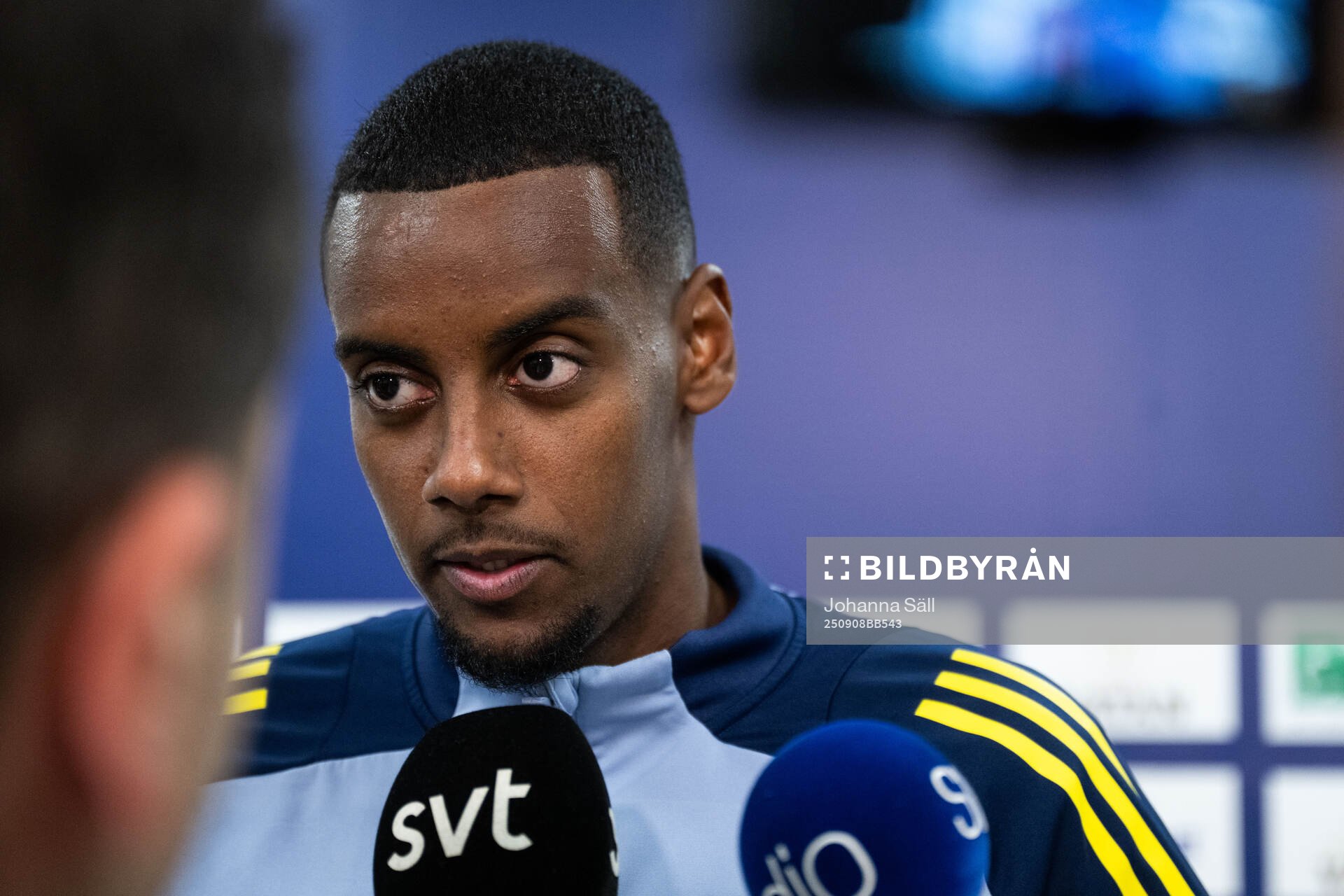 Alexander Isak of Sweden in mixed zone