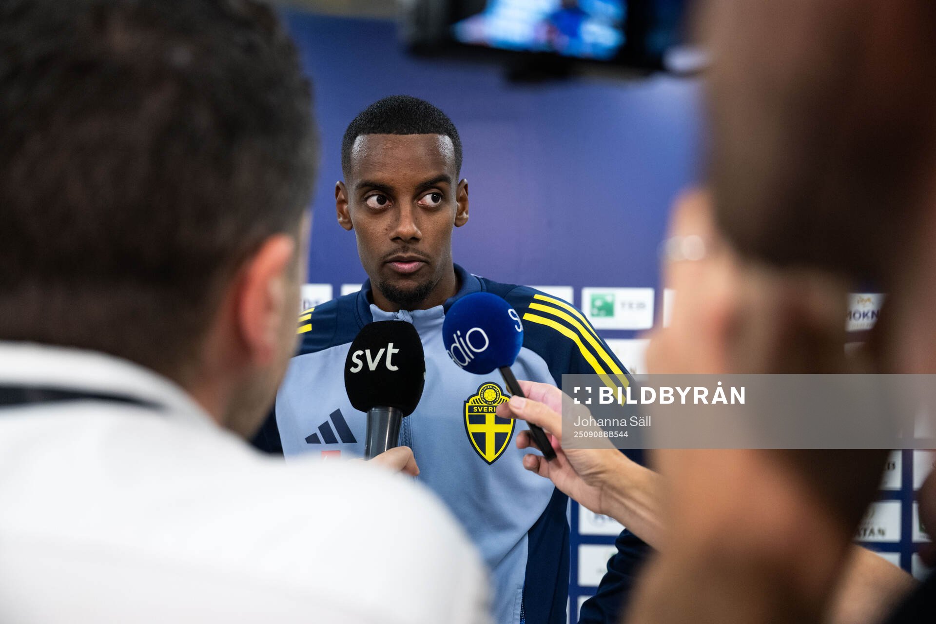 Alexander Isak of Sweden in mixed zone