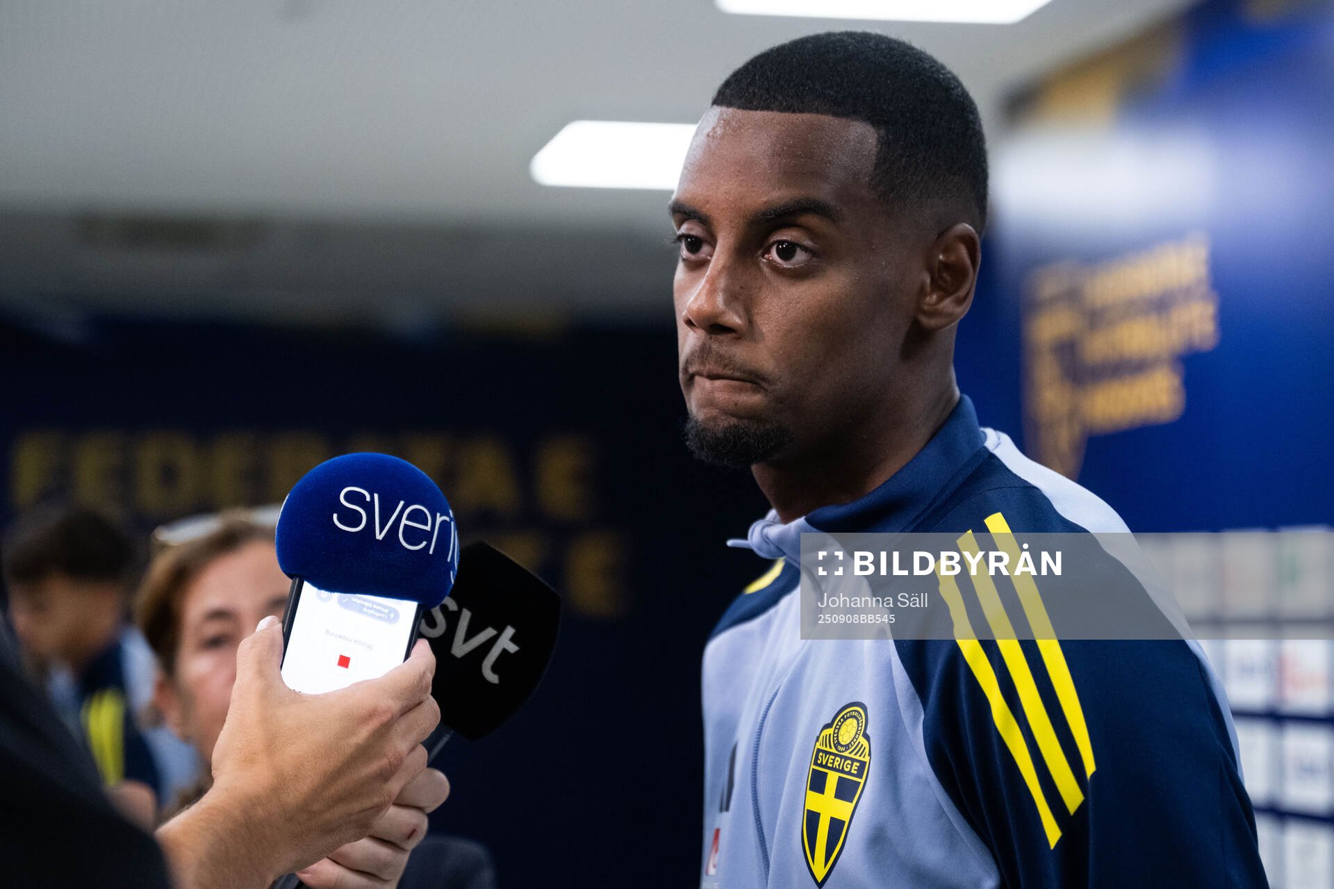 Alexander Isak of Sweden in mixed zone