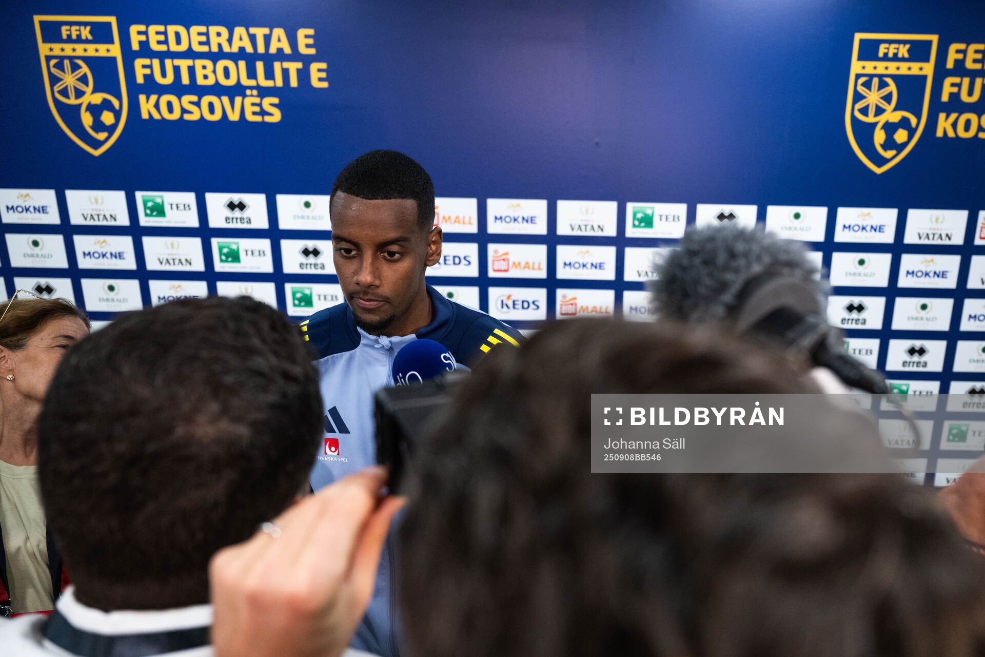 Alexander Isak of Sweden in mixed zone