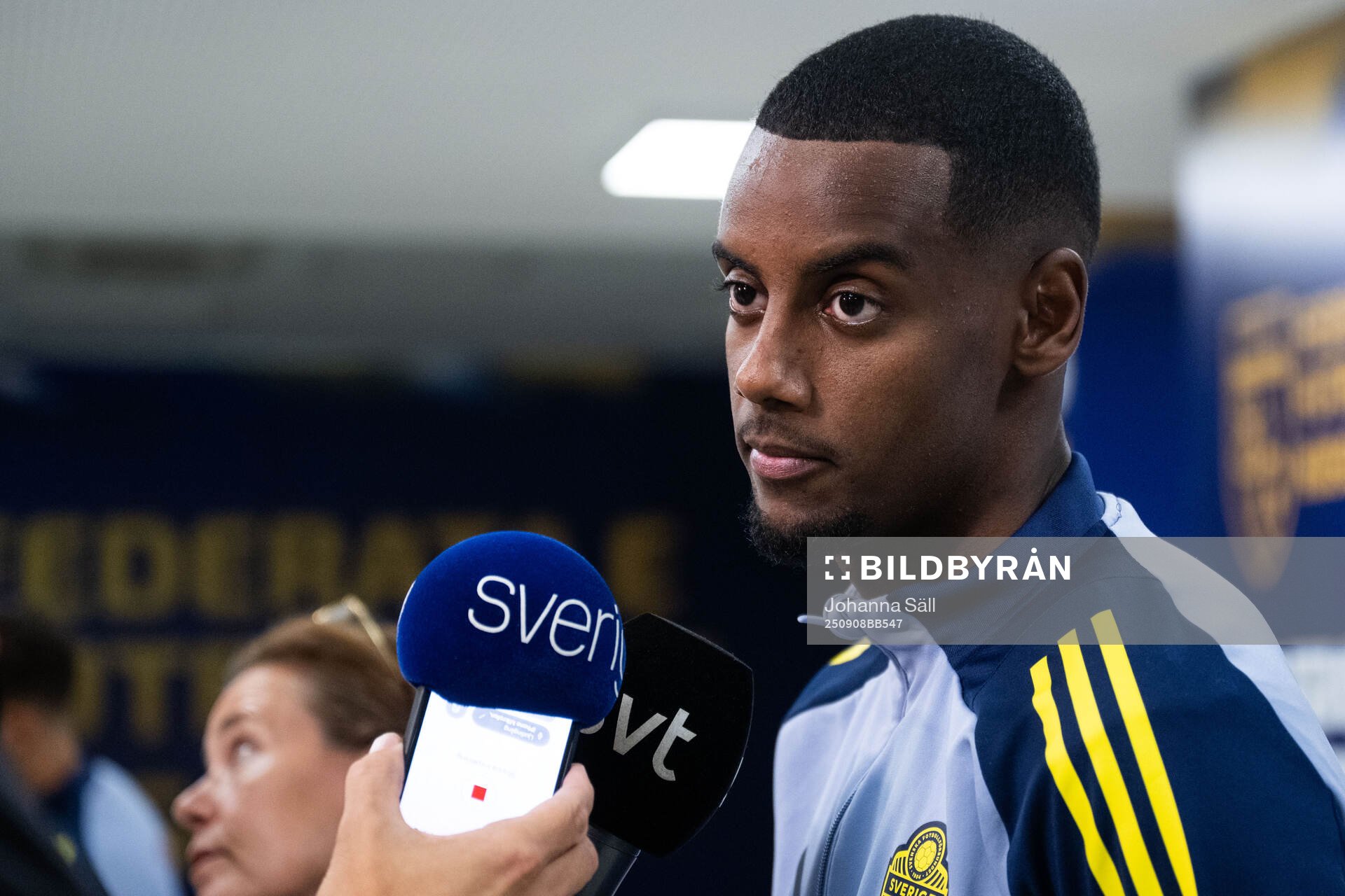 Alexander Isak of Sweden in mixed zone