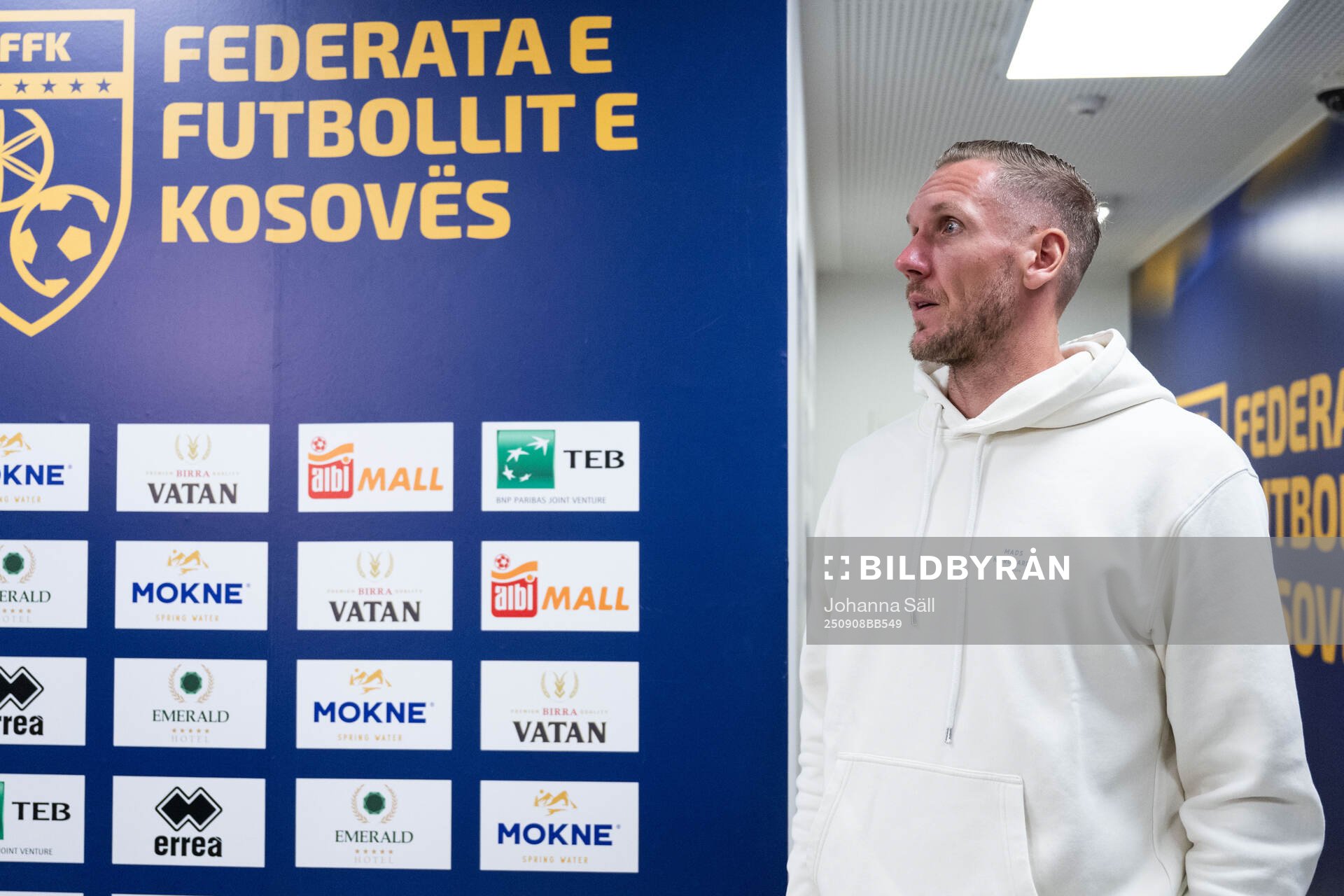 Goalkeeper Robin Olsen of Sweden in mixed zone