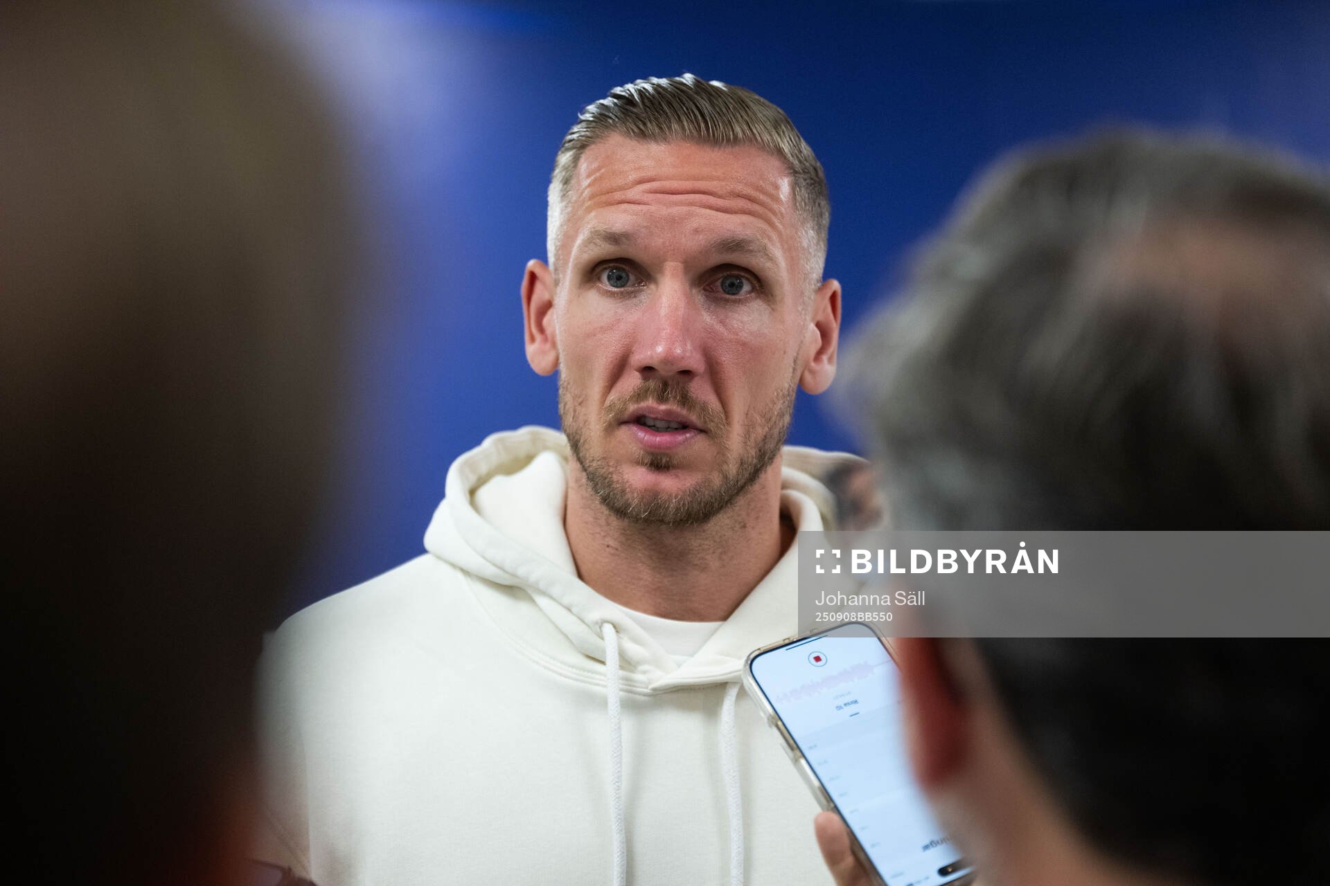 Goalkeeper Robin Olsen of Sweden in mixed zone