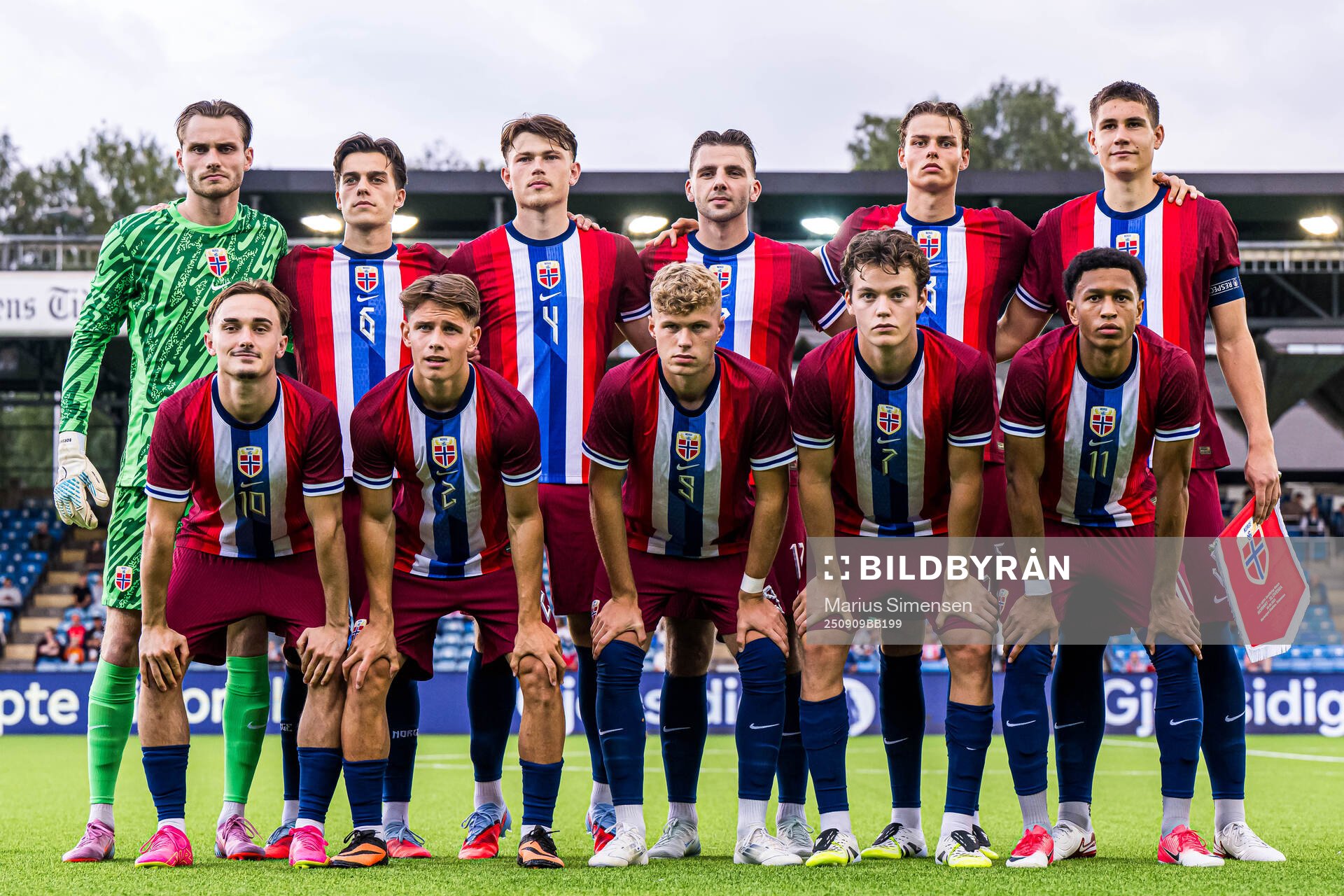 The starting eleven of Norway, from the top left;