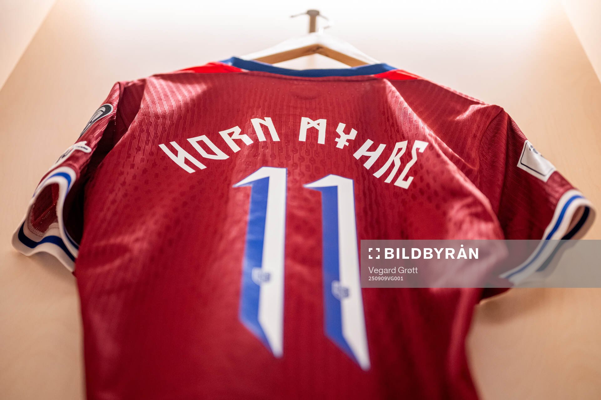 The kit of Felix Horn Myhre of Norway in the dressing room
