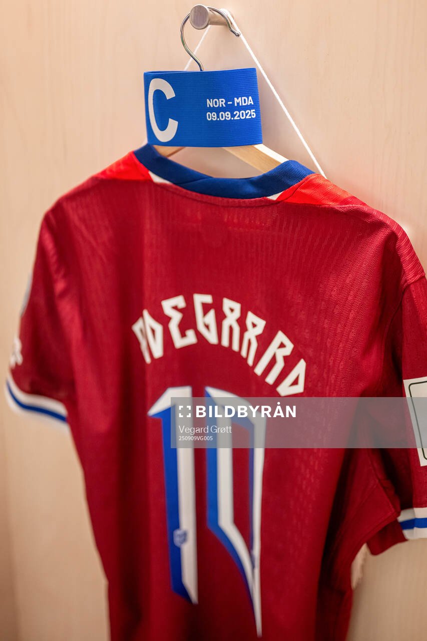 The kit of Martin Ødegaard of Norway in the dressing room