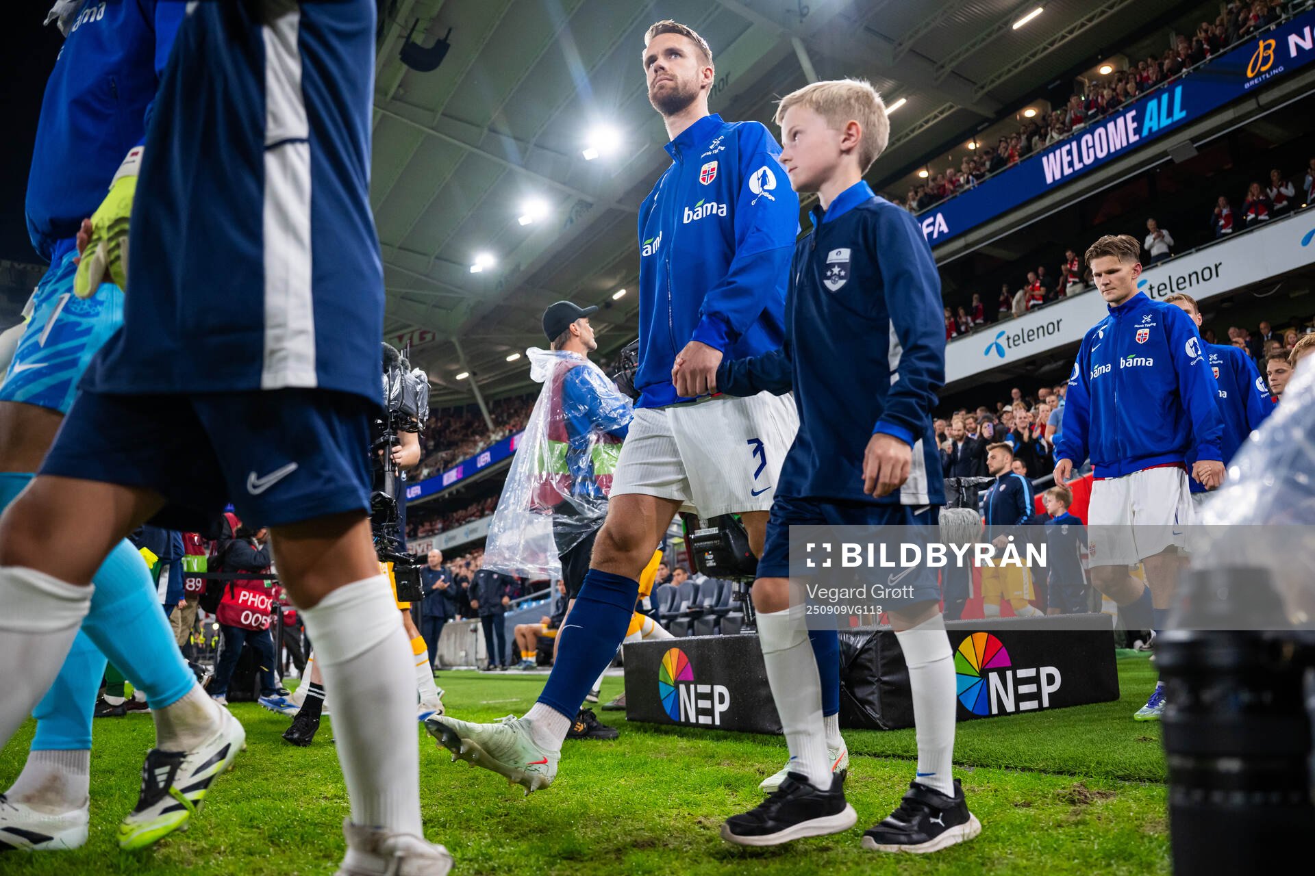 Kristoffer Ajer of Norway enters the pitch