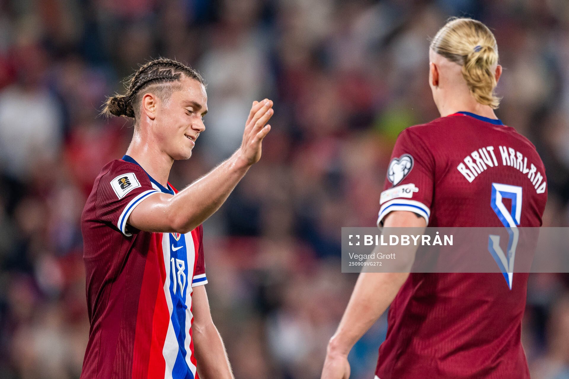 Thelo Aasgaard of Norway celebrates with teammate Erling