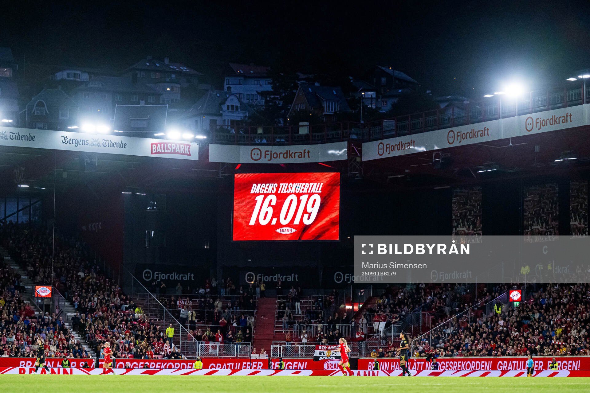 Spectators in the stands at Brann Stadion