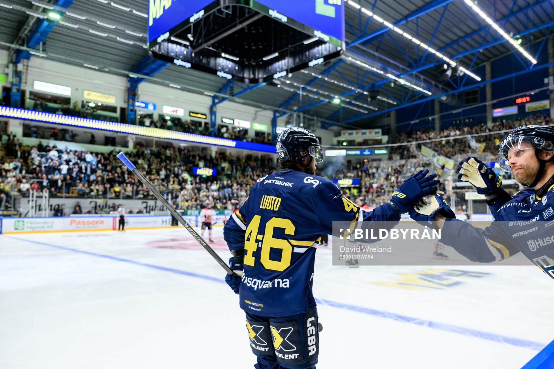 HV71s Joona Luoto och Mattias Tedenby jublar