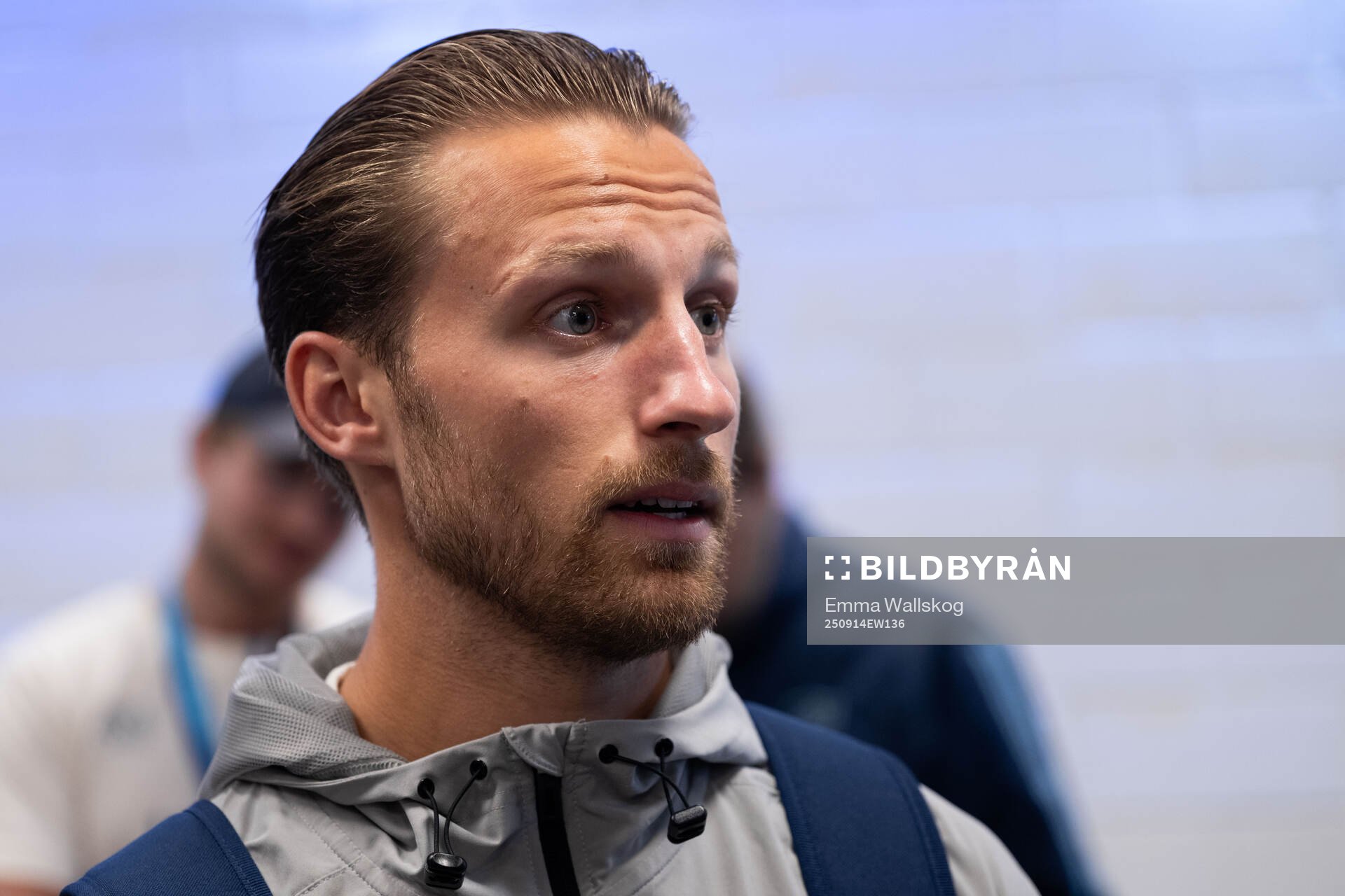 Djurgårdens Daniel Stensson i mixade zonen