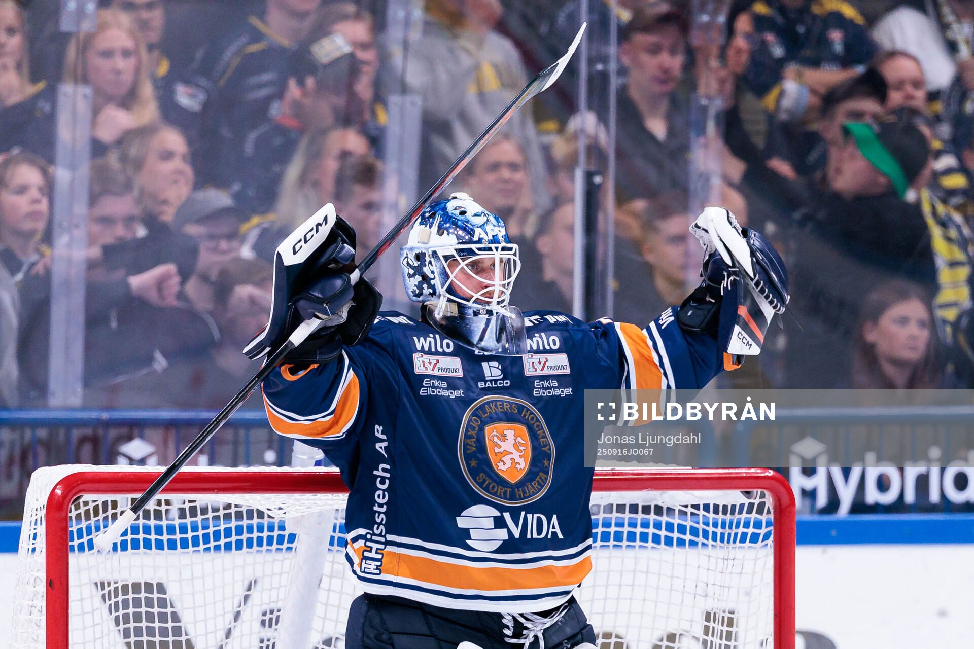 Växjös målvakt Adam Åhman jublar