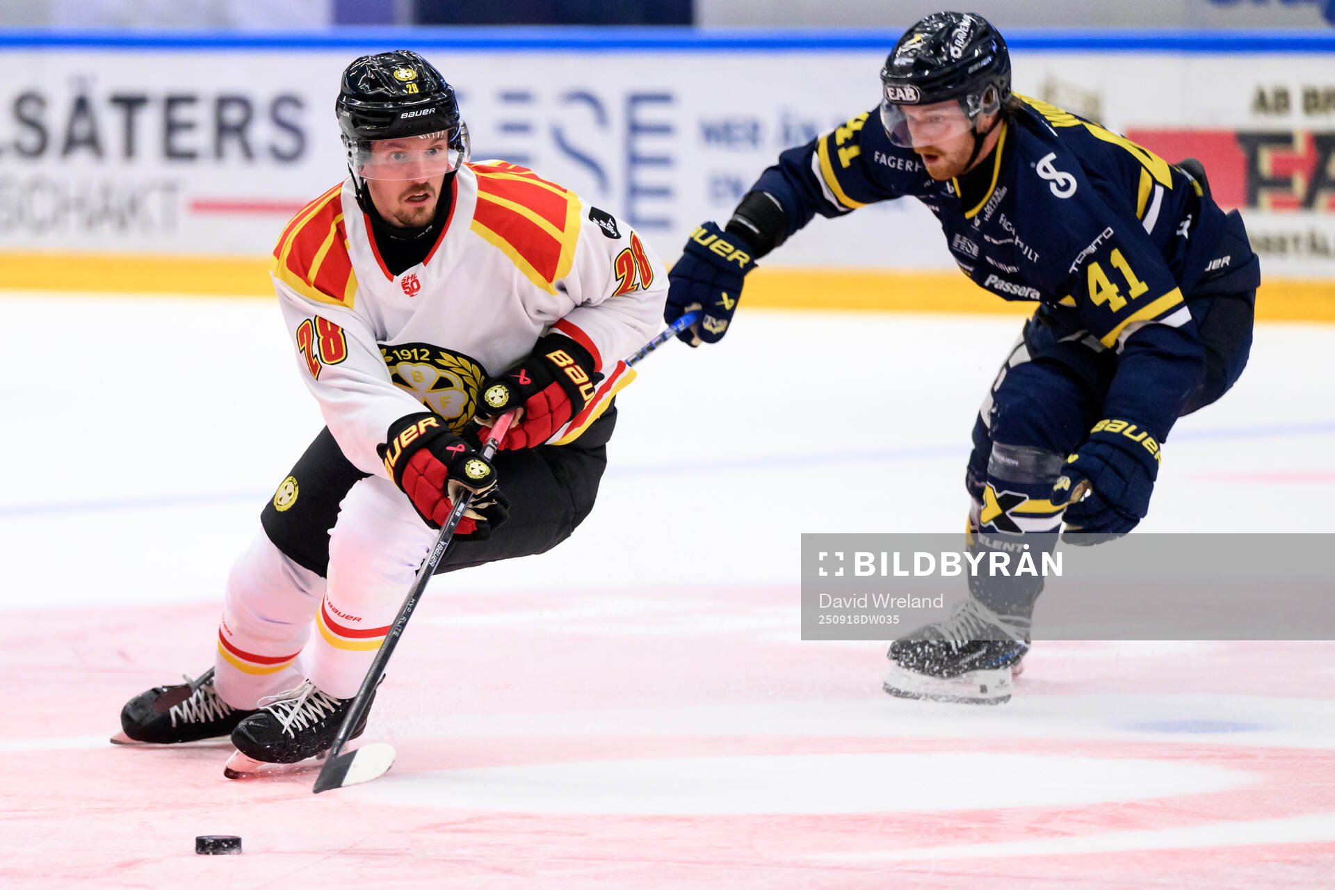 Brynäs Johannes Kinnvall och HV71s Riley Woods