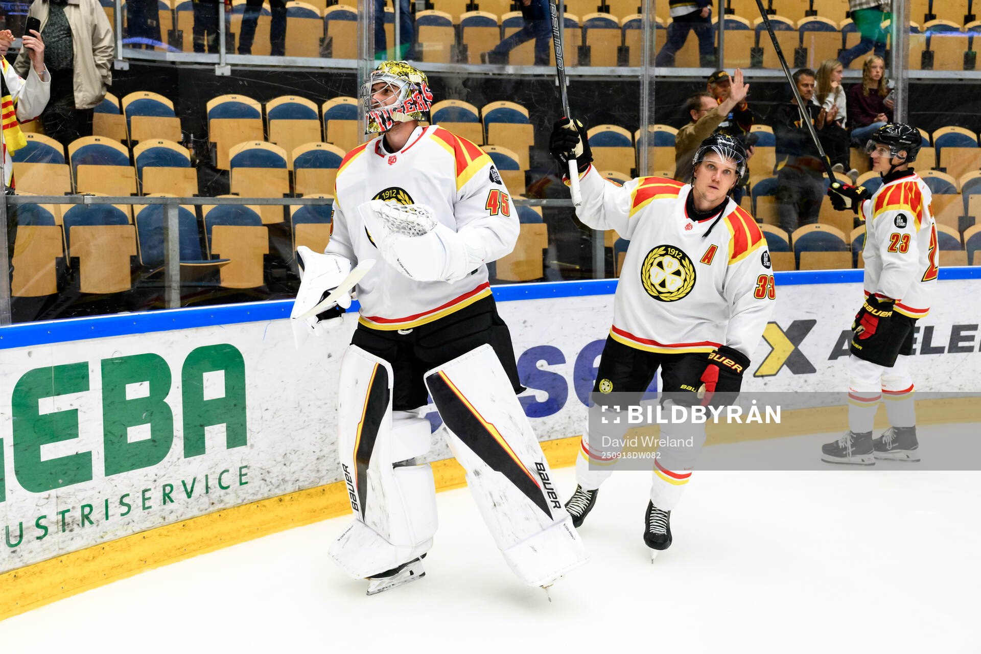 Brynäs målvakt Damian Clara jublar