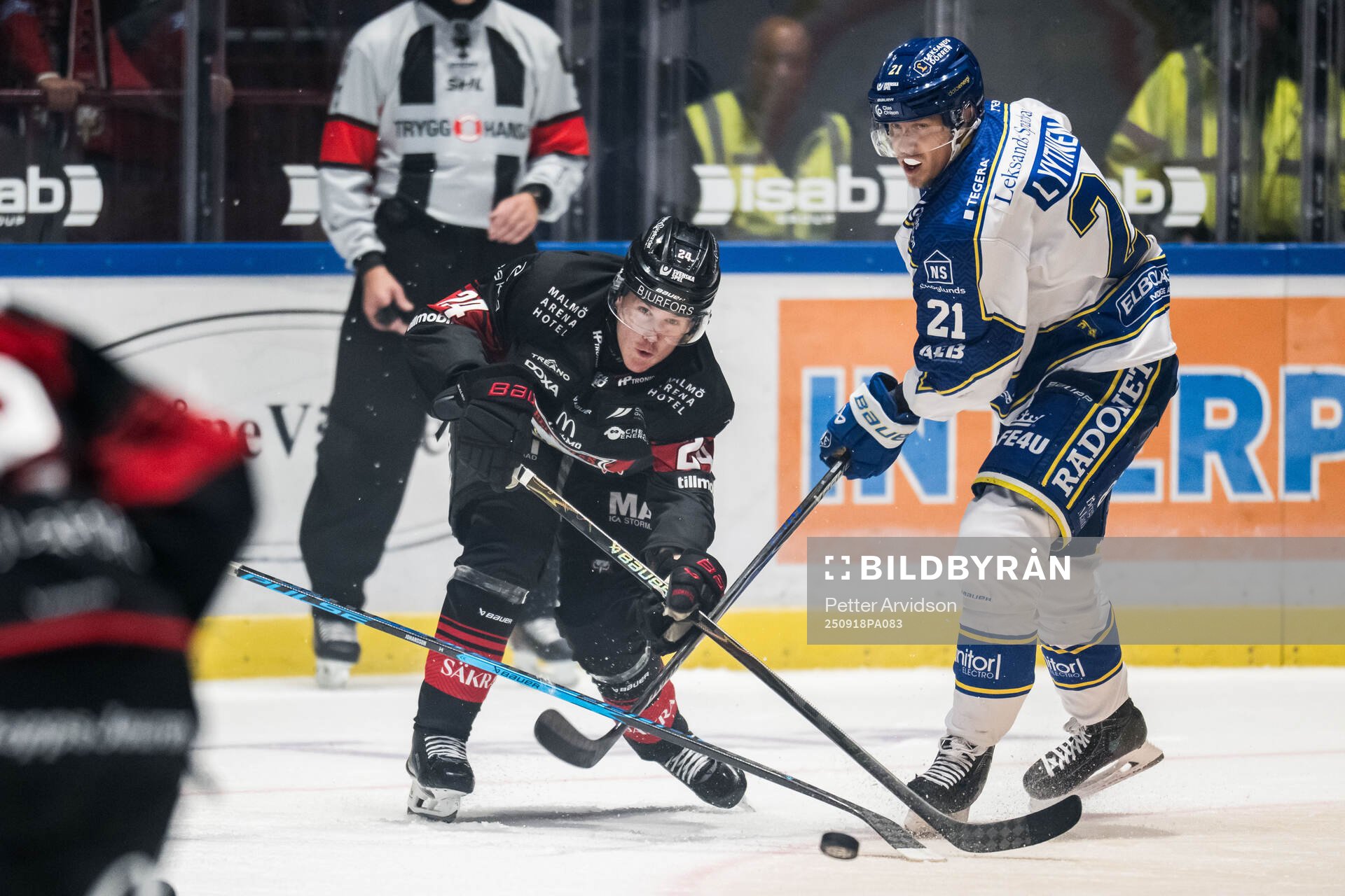 Malmö Redhawks Filip Björkman och Leksands Joonas Lyytinen
