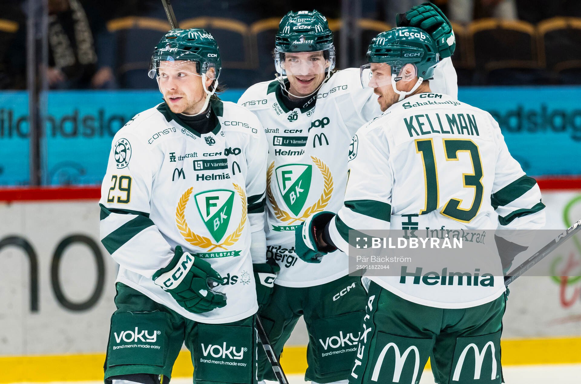 Färjestads Oskar Steen, Marian Studenic och Joel Kellman