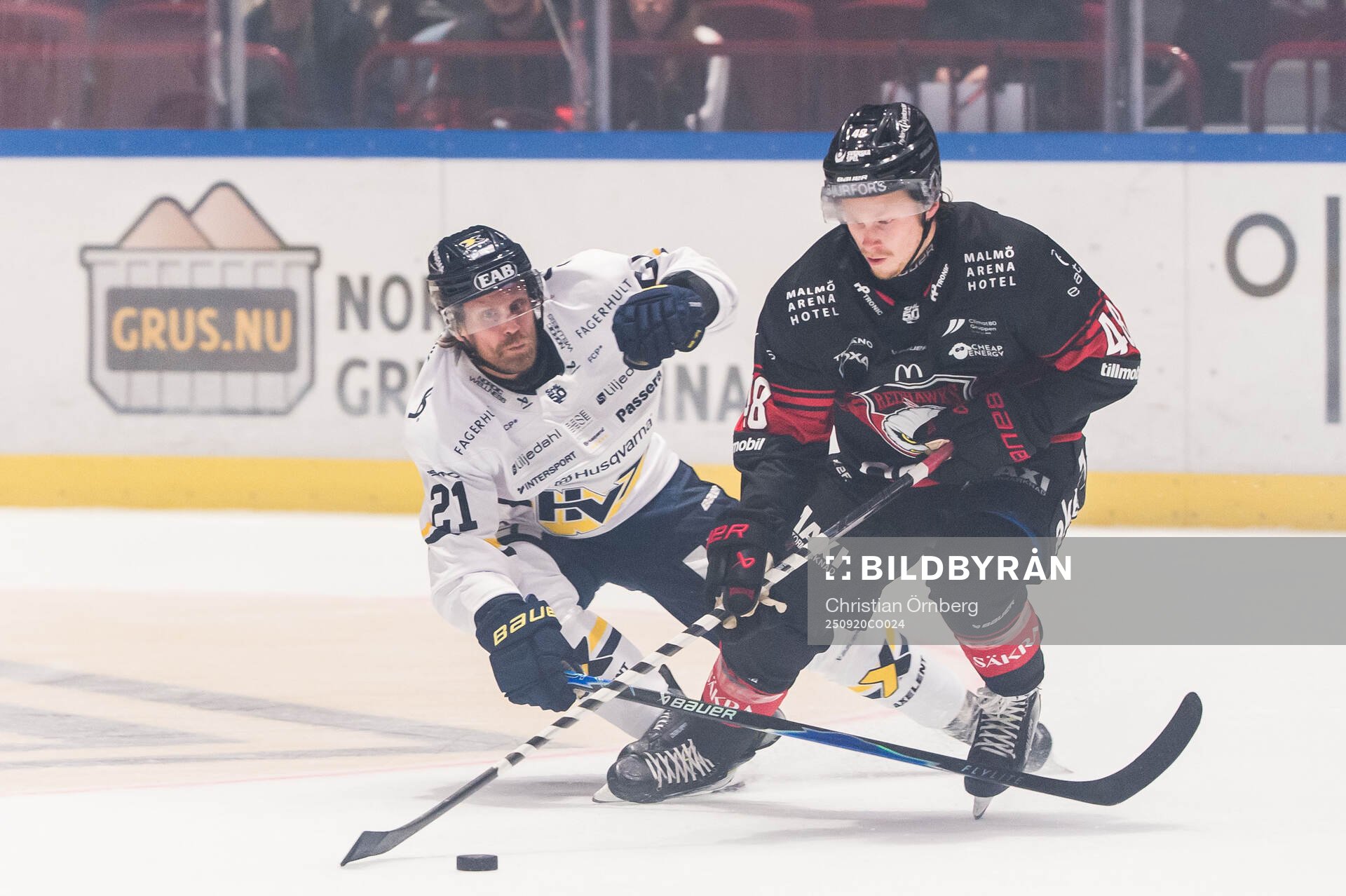 HV71s Mattias Tedenby och Malmö Redhawks Lauri Pajuniemi
