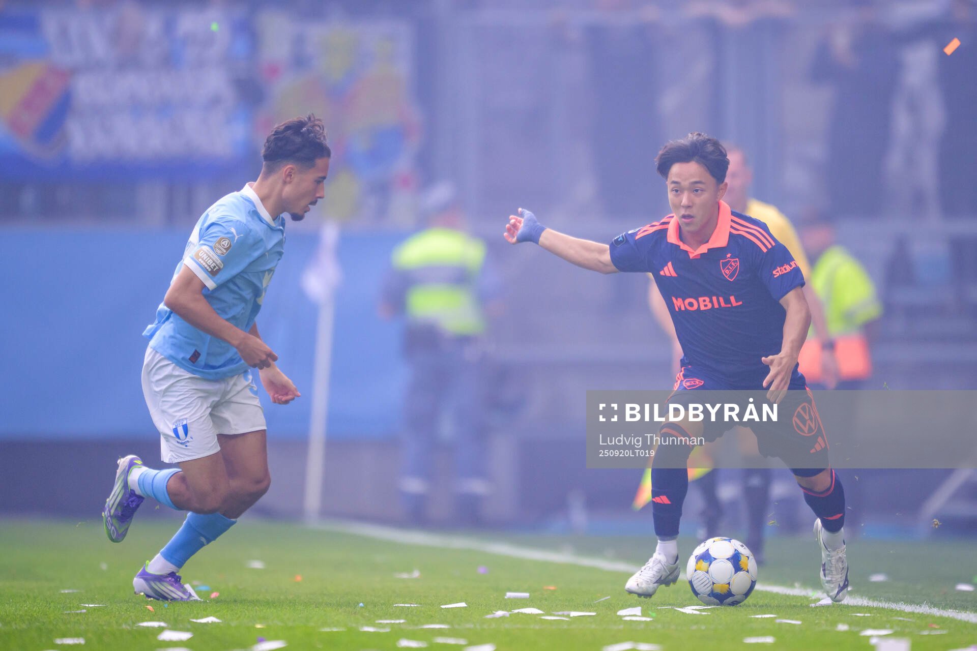 Djurgårdens Keita Kosugi och Malmö FFs Adrian Skogmar