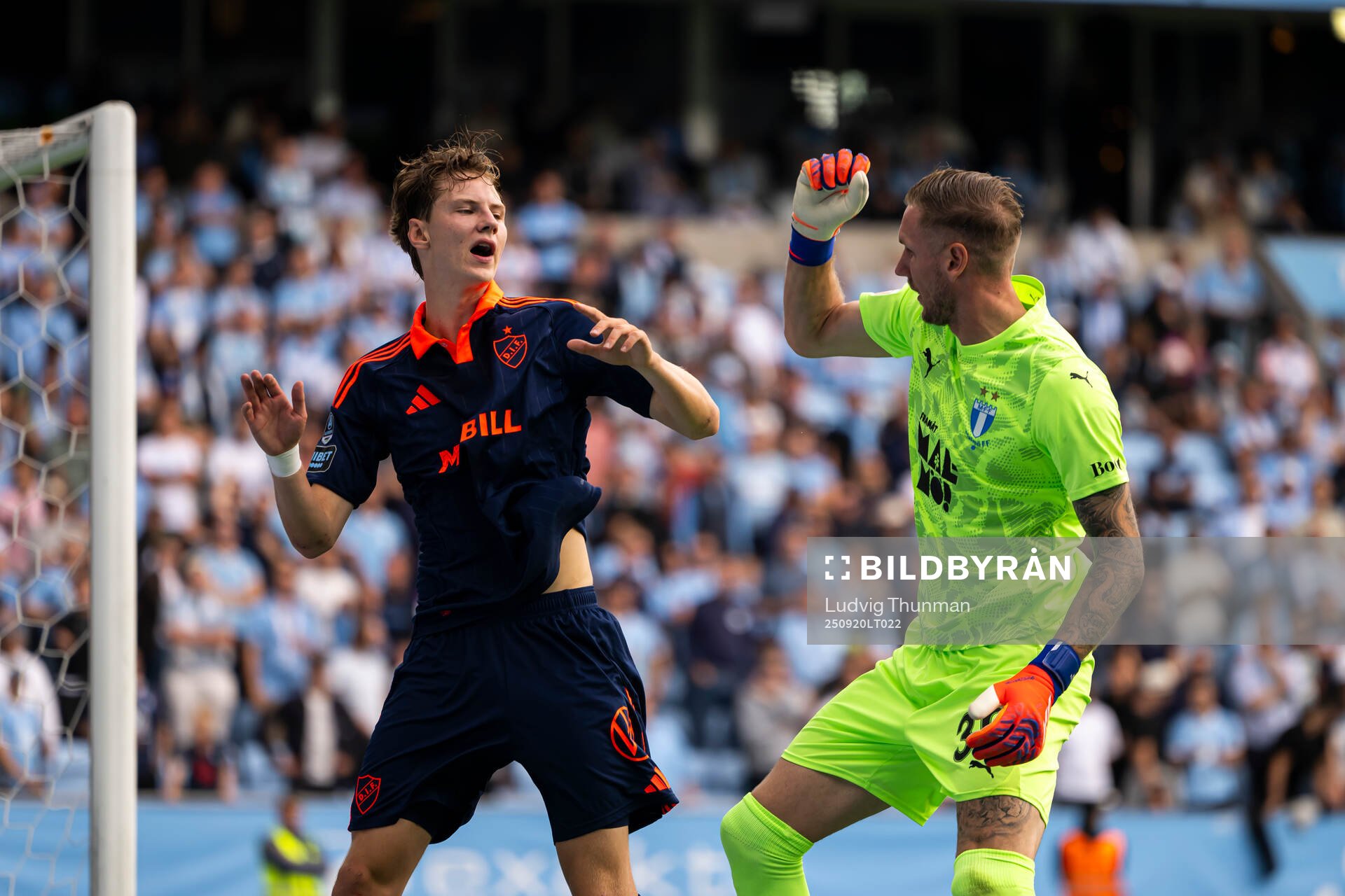 Djurgårdens August Priske Flyger och Malmö FFs Robin Olsen