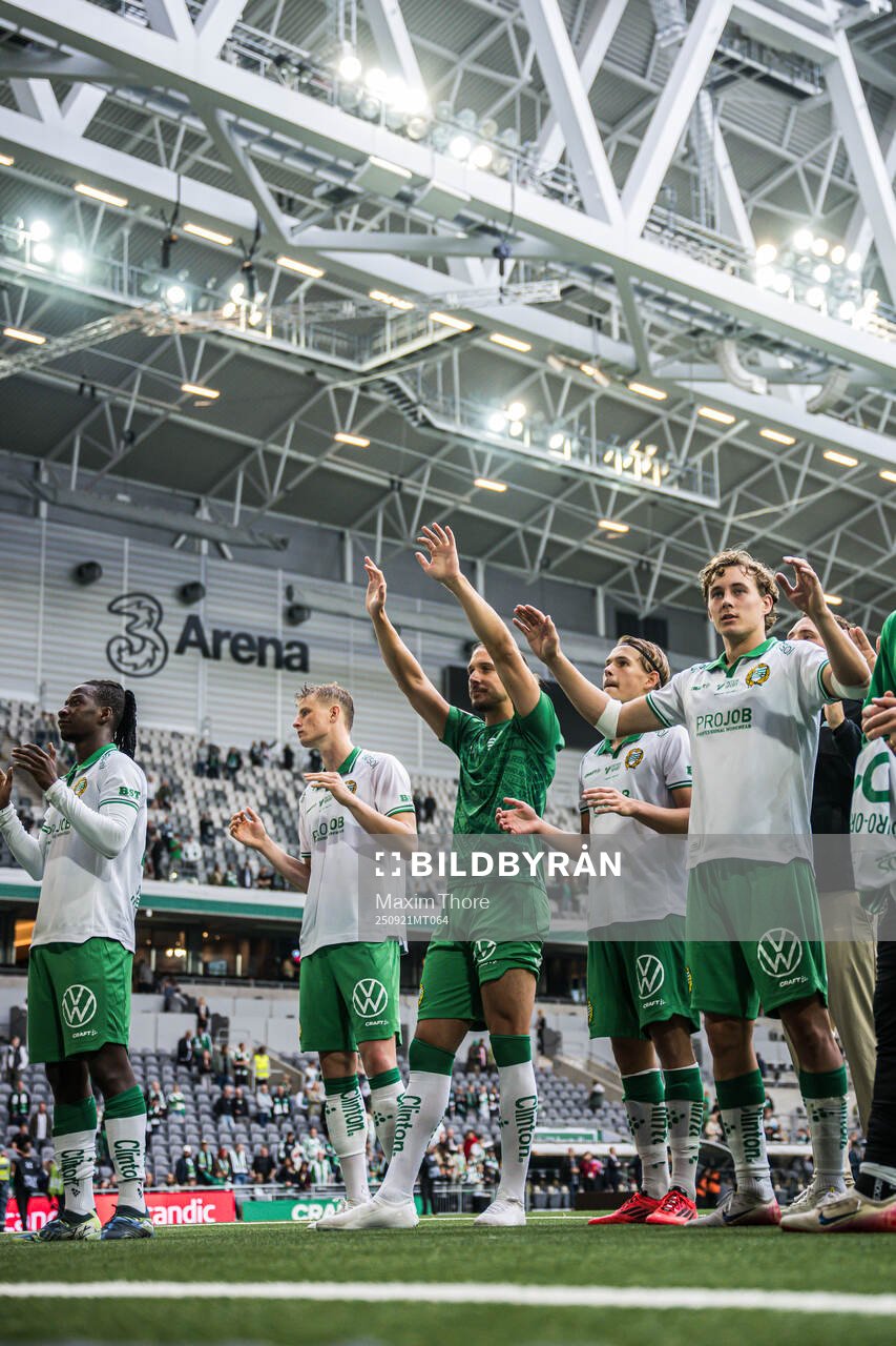 Hammarbys Nikola Vasic och Hampus Skoglund jublar